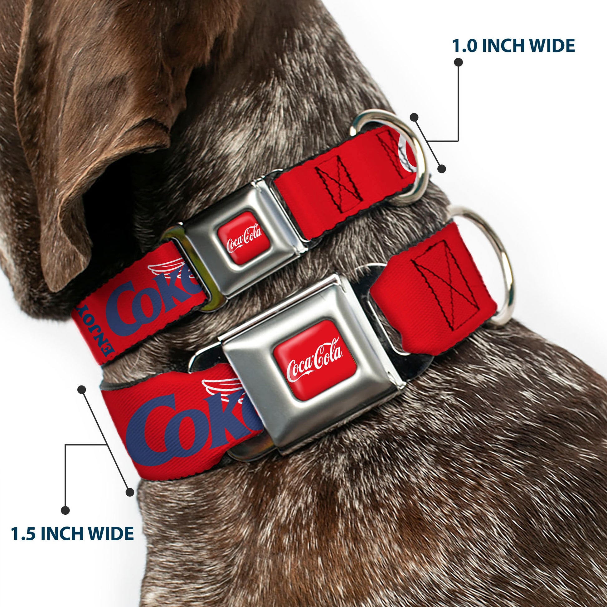 COCA-COLA Script Logo Full Color Red/White Seatbelt Buckle Collar - COCA-COLA ENJOY COKE Bottle in Hand Wings Logo Red/White/Blue Seatbelt Buckle Collars Coca-Cola