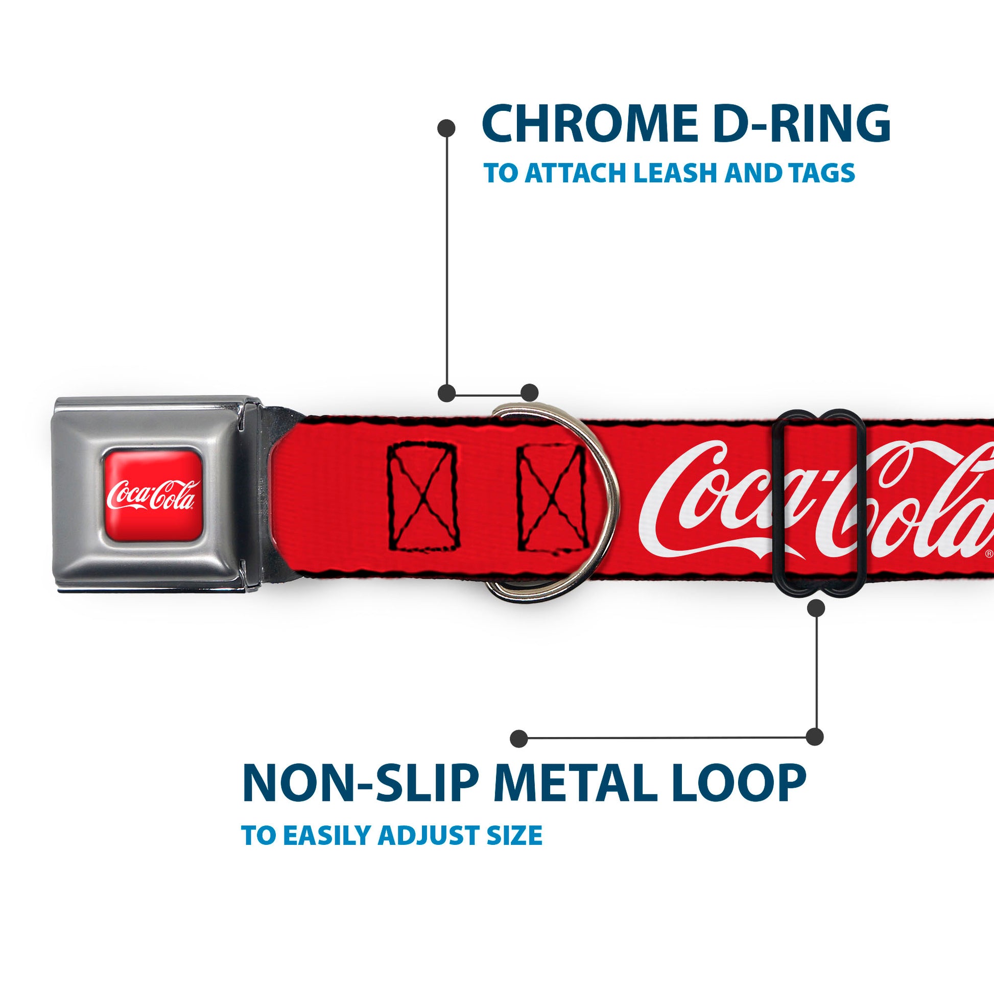 COCA-COLA Script Logo Full Color Red/White Seatbelt Buckle Collar - COCA-COLA ENJOY COKE Bottle in Hand Wings Logo Red/White/Blue Seatbelt Buckle Collars Coca-Cola