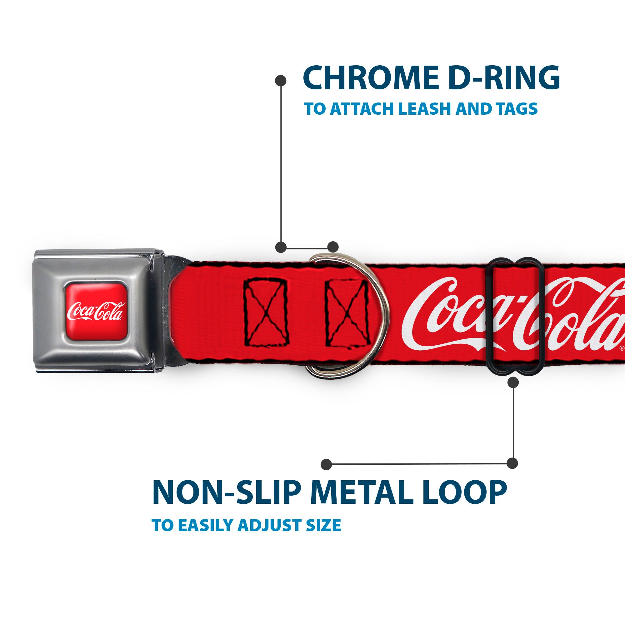 COCA-COLA Script Logo Full Color Red/White Seatbelt Buckle Collar - COCA-COLA ENJOY COKE Bottle in Hand Wings Logo Red/White/Blue Seatbelt Buckle Collars Coca-Cola