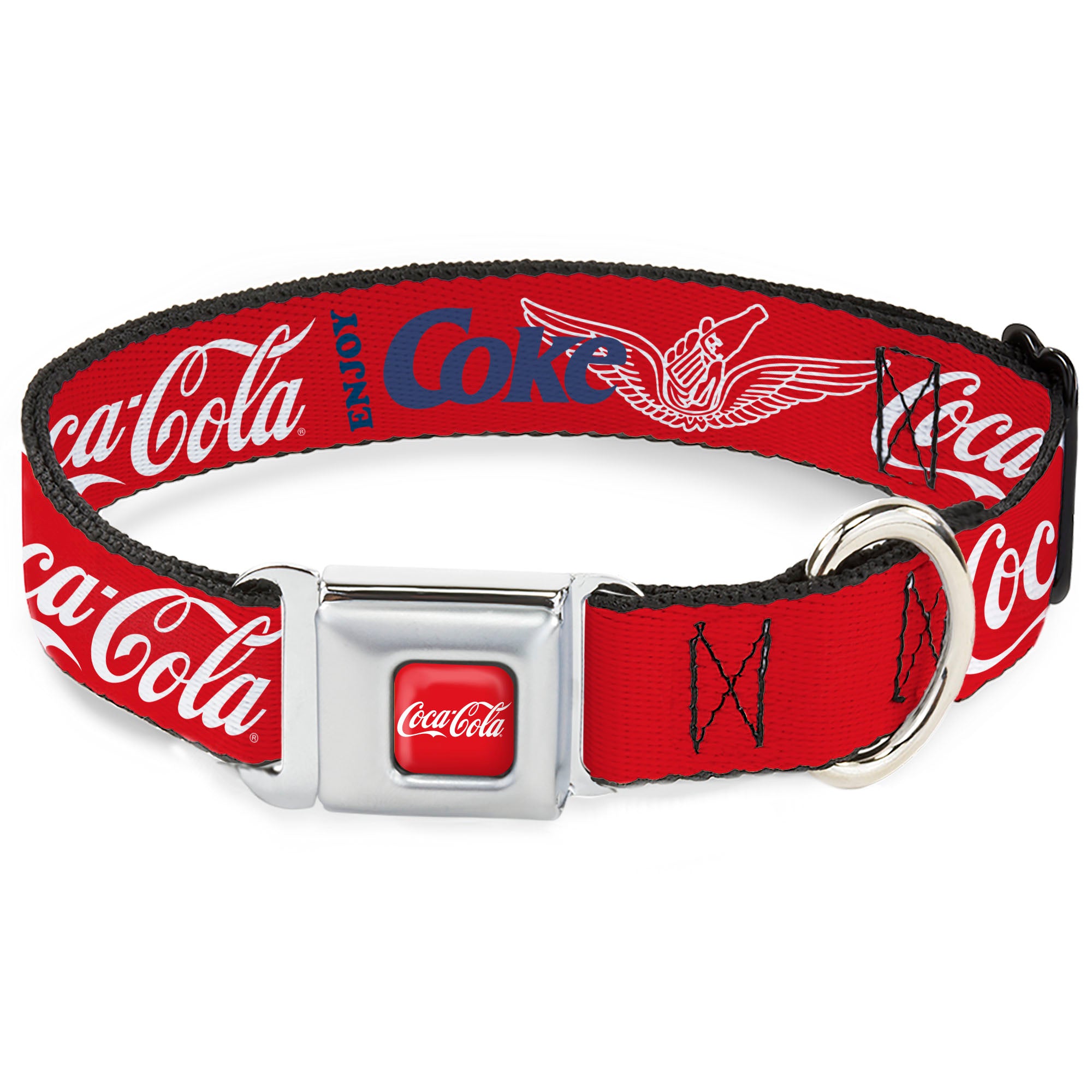 COCA-COLA Script Logo Full Color Red/White Seatbelt Buckle Collar - COCA-COLA ENJOY COKE Bottle in Hand Wings Logo Red/White/Blue Seatbelt Buckle Collars Coca-Cola