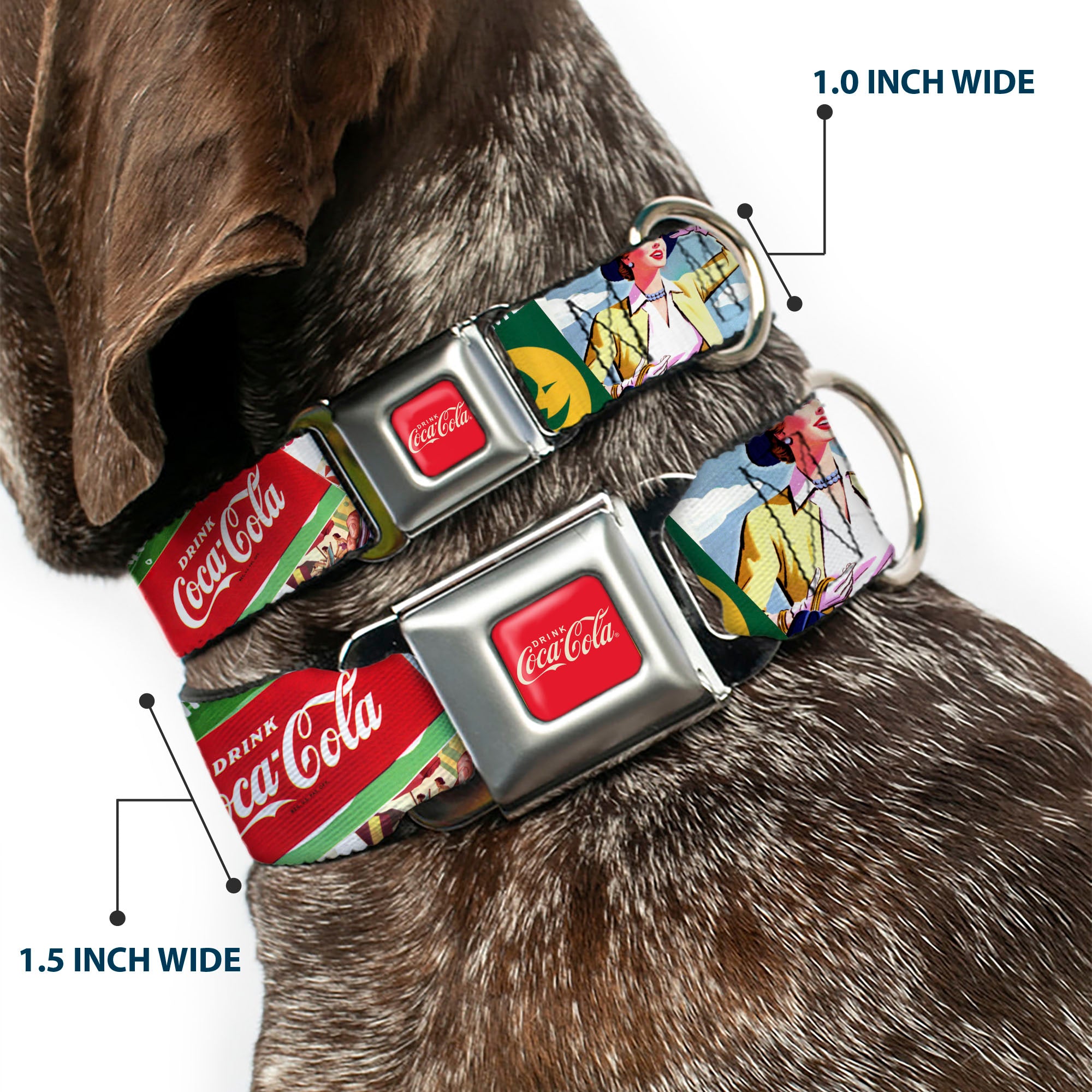 DRINK COCA-COLA Logo Full Color Red/White Seatbelt Buckle Collar - Vintage Coca-Cola GO REFRESHED Ads and Icons Collage Seatbelt Buckle Collars Coca-Cola