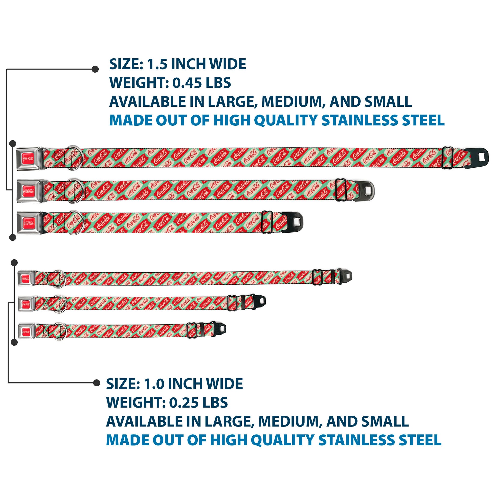 DRINK COCA-COLA Logo Full Color Red/White Seatbelt Buckle Collar - Coca-Cola Script Marquee Logo Green/Red/White Seatbelt Buckle Collars Coca-Cola