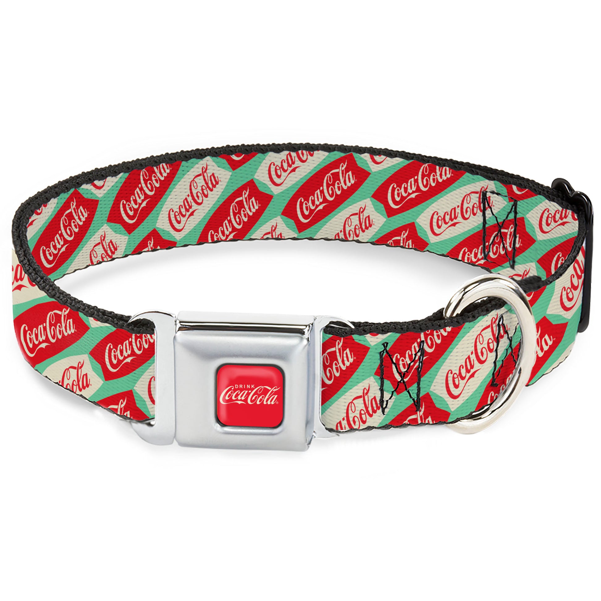 DRINK COCA-COLA Logo Full Color Red/White Seatbelt Buckle Collar - Coca-Cola Script Marquee Logo Green/Red/White Seatbelt Buckle Collars Coca-Cola