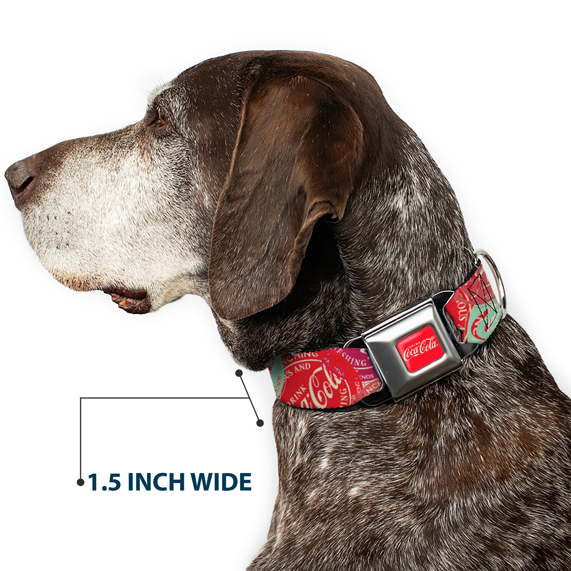 DRINK COCA-COLA Logo Full Color Red/White Seatbelt Buckle Collar - DRINK COCA-COLA Coke Patches Stacked Reds/Multi Color Seatbelt Buckle Collars Coca-Cola