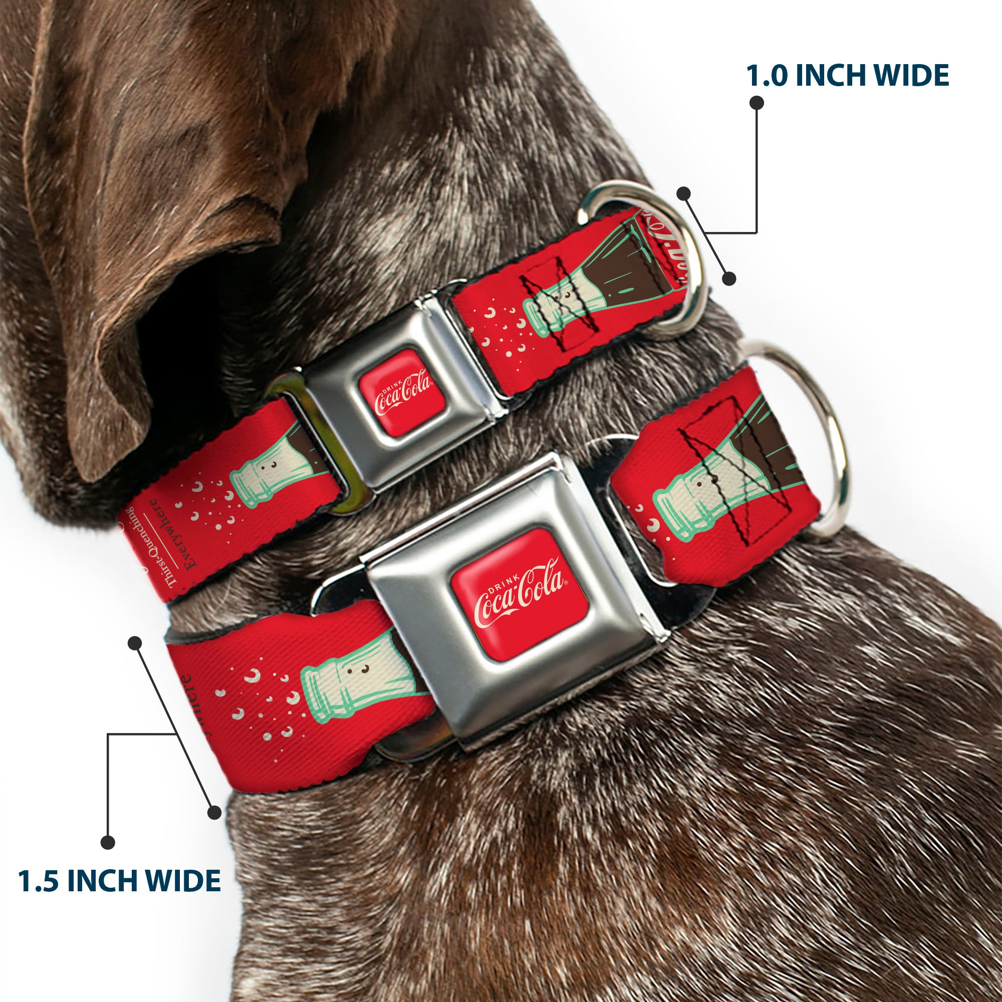 DRINK COCA-COLA Logo Full Color Red/White Seatbelt Buckle Collar - Vintage Coca-Cola DELICIOUS GO REFRESHED Typography and Bottle Red/Brown/White Seatbelt Buckle Collars Coca-Cola
