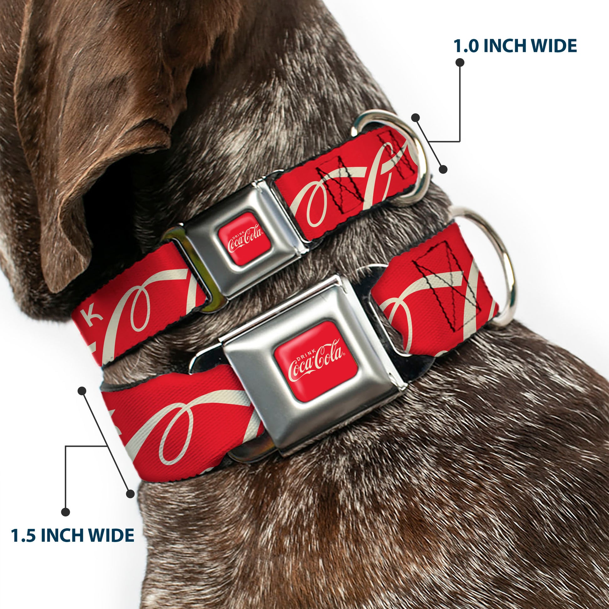 DRINK COCA-COLA Logo Full Color Red/White Seatbelt Buckle Collar - DRINK COCA-COLA Typograpy Logo Scattered Red/White Seatbelt Buckle Collars Coca-Cola