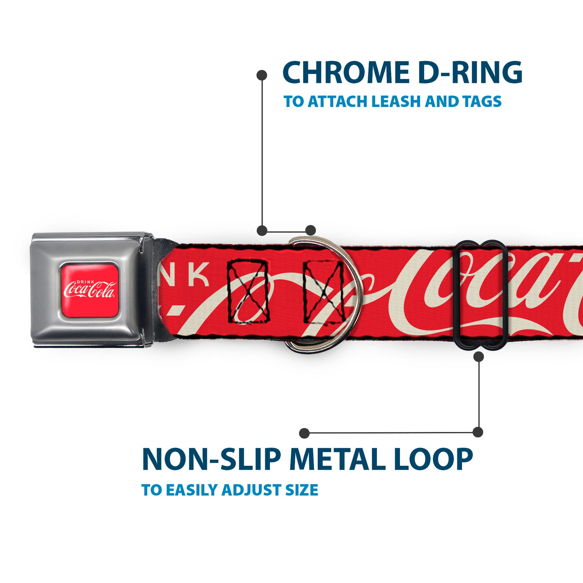 DRINK COCA-COLA Logo Full Color Red/White Seatbelt Buckle Collar - DRINK COCA-COLA Typograpy Logo Scattered Red/White Seatbelt Buckle Collars Coca-Cola