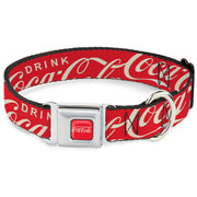 DRINK COCA-COLA Logo Full Color Red/White Seatbelt Buckle Collar - DRINK COCA-COLA Typograpy Logo Scattered Red/White Seatbelt Buckle Collars Coca-Cola