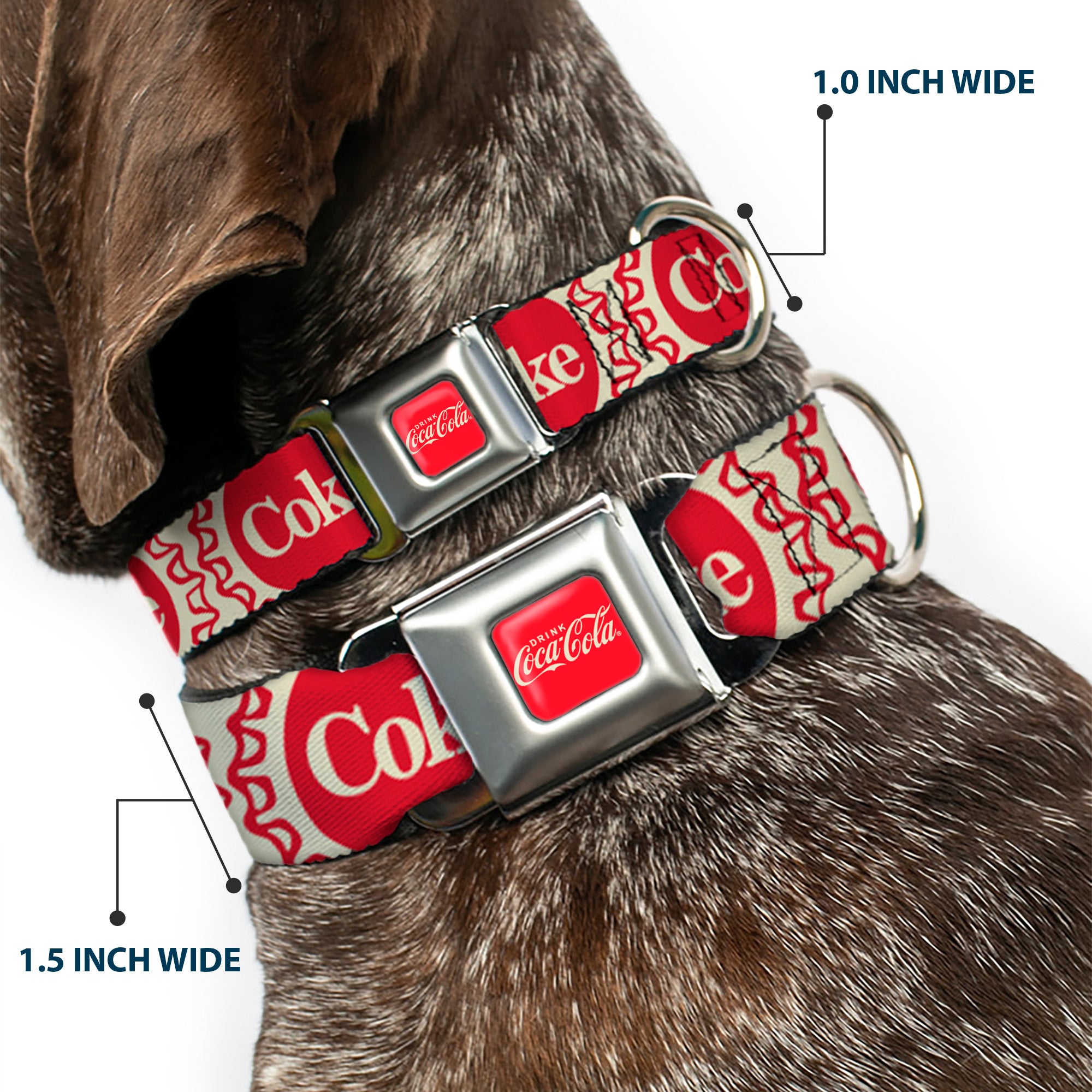 DRINK COCA-COLA Logo Full Color Red/White Seatbelt Buckle Collar - Vintage COKE Bottle Caps White/Red Seatbelt Buckle Collars Coca-Cola