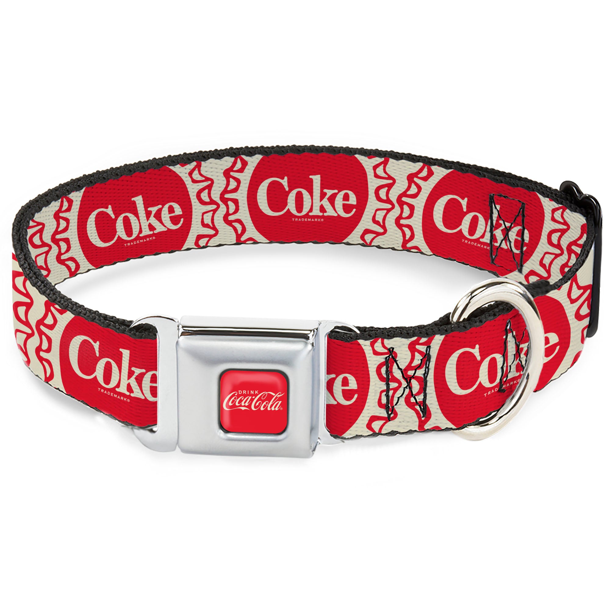 DRINK COCA-COLA Logo Full Color Red/White Seatbelt Buckle Collar - Vintage COKE Bottle Caps White/Red Seatbelt Buckle Collars Coca-Cola