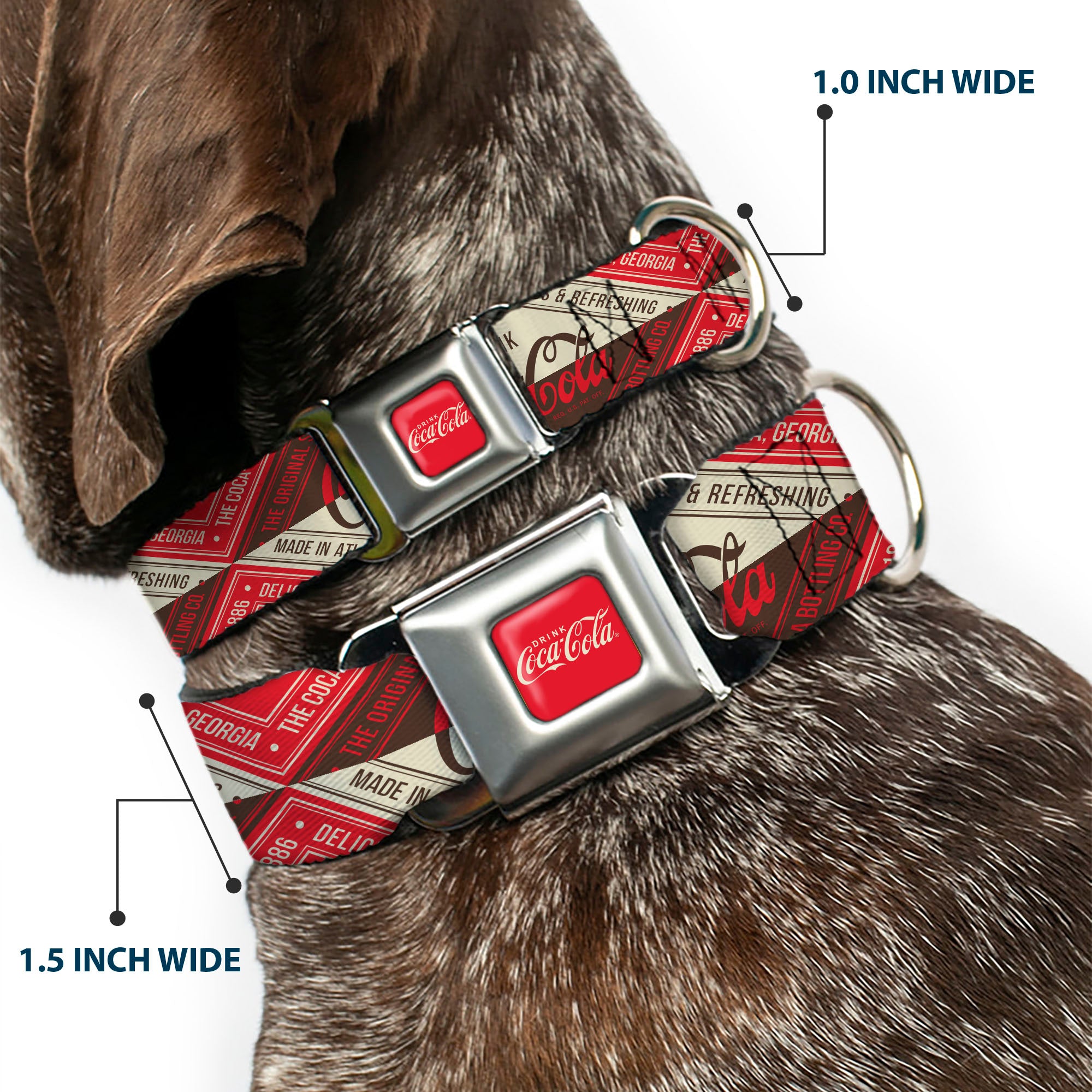 DRINK COCA-COLA Logo Full Color Red/White Seatbelt Buckle Collar - DRINK COCA-COLA Coke Diamond Blocks Red/Brown/Beige Seatbelt Buckle Collars Coca-Cola
