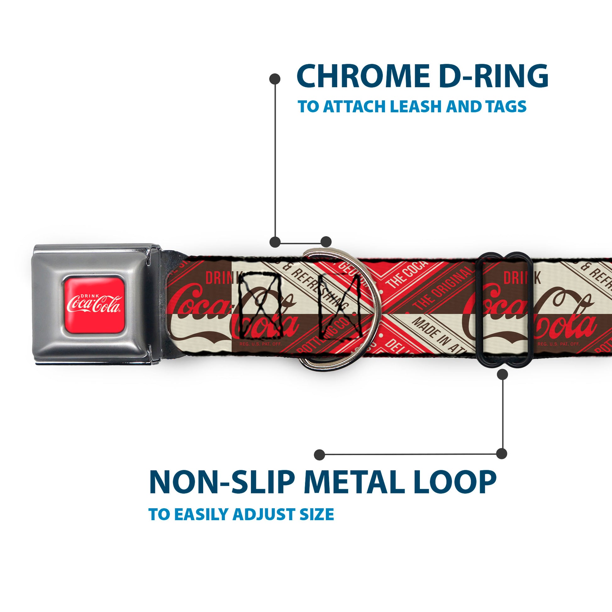 DRINK COCA-COLA Logo Full Color Red/White Seatbelt Buckle Collar - DRINK COCA-COLA Coke Diamond Blocks Red/Brown/Beige Seatbelt Buckle Collars Coca-Cola