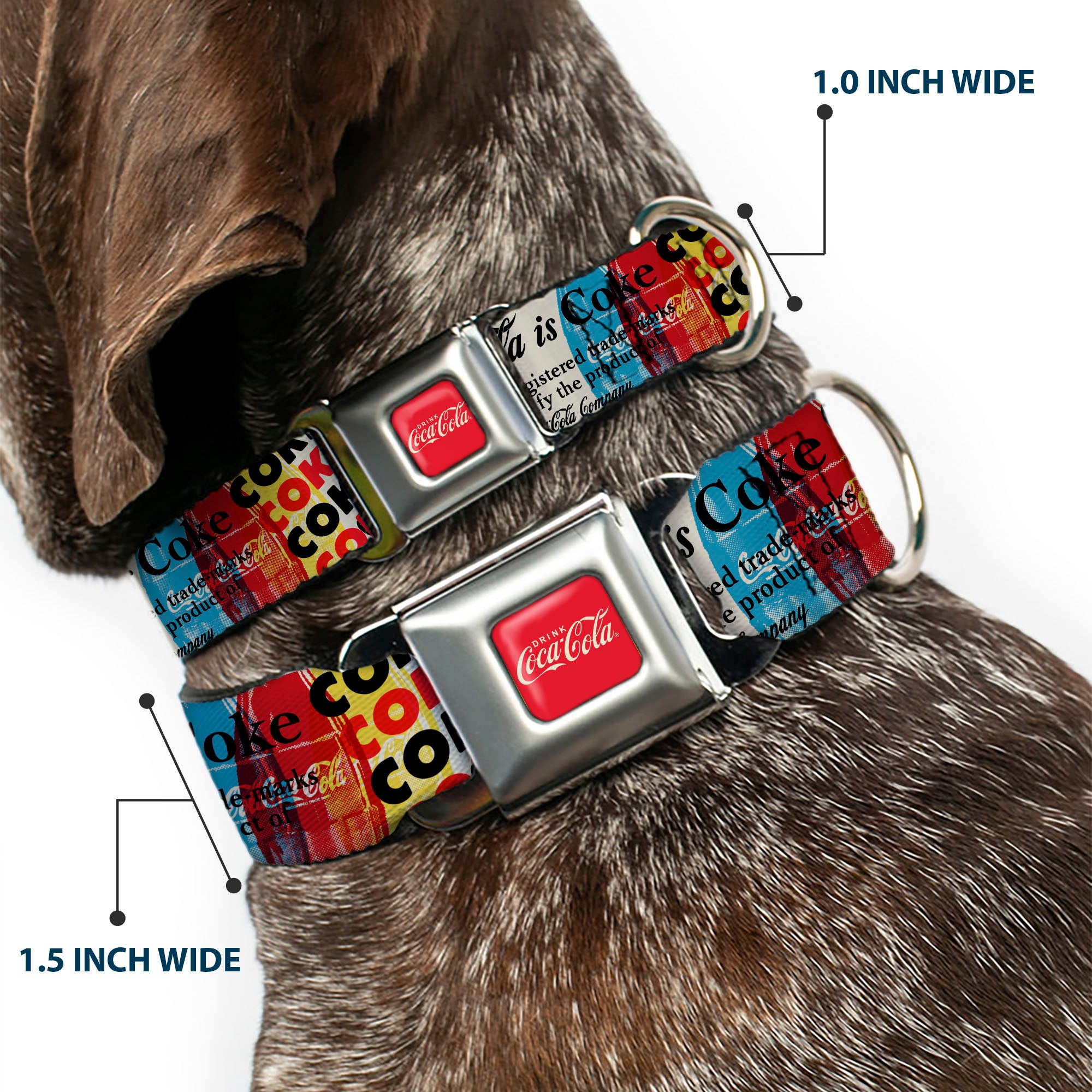 DRINK COCA-COLA Logo Full Color Red/White Seatbelt Buckle Collar - COKE IS IT! Pop Art Collage Multi Color Seatbelt Buckle Collars Coca-Cola