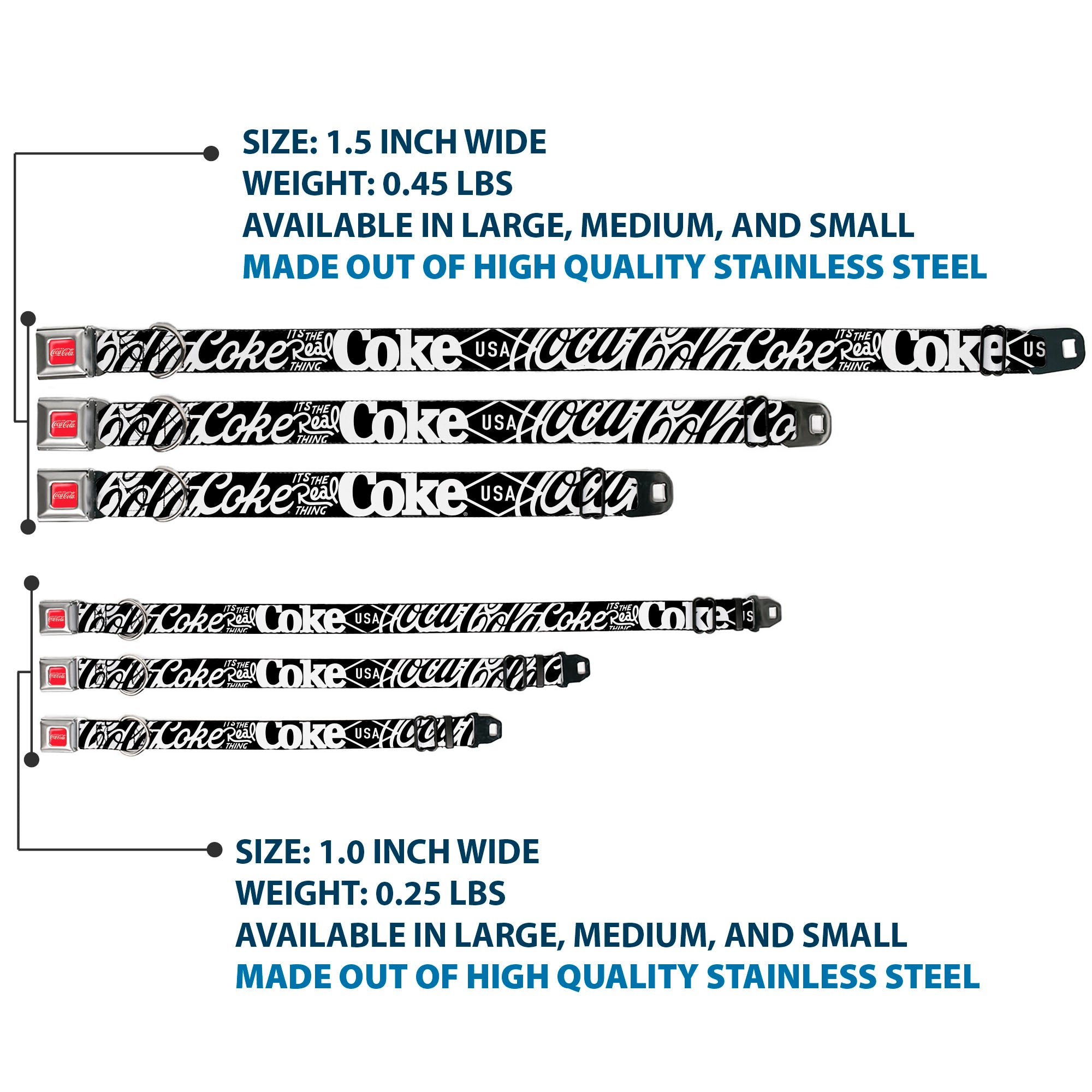 DRINK COCA-COLA Logo Full Color Red/White Seatbelt Buckle Collar - COCA-COLA COKE Typography IT'S THE REAL THING Black/White Seatbelt Buckle Collars Coca-Cola