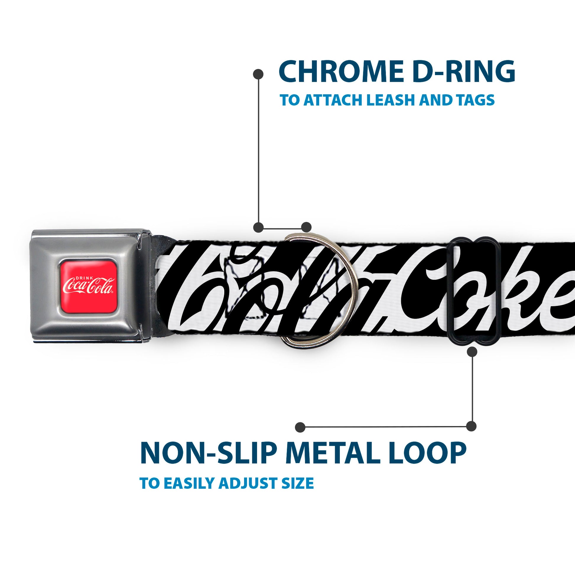 DRINK COCA-COLA Logo Full Color Red/White Seatbelt Buckle Collar - COCA-COLA COKE Typography IT'S THE REAL THING Black/White Seatbelt Buckle Collars Coca-Cola