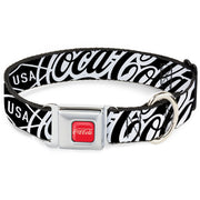 DRINK COCA-COLA Logo Full Color Red/White Seatbelt Buckle Collar - COCA-COLA COKE Typography IT'S THE REAL THING Black/White Seatbelt Buckle Collars Coca-Cola