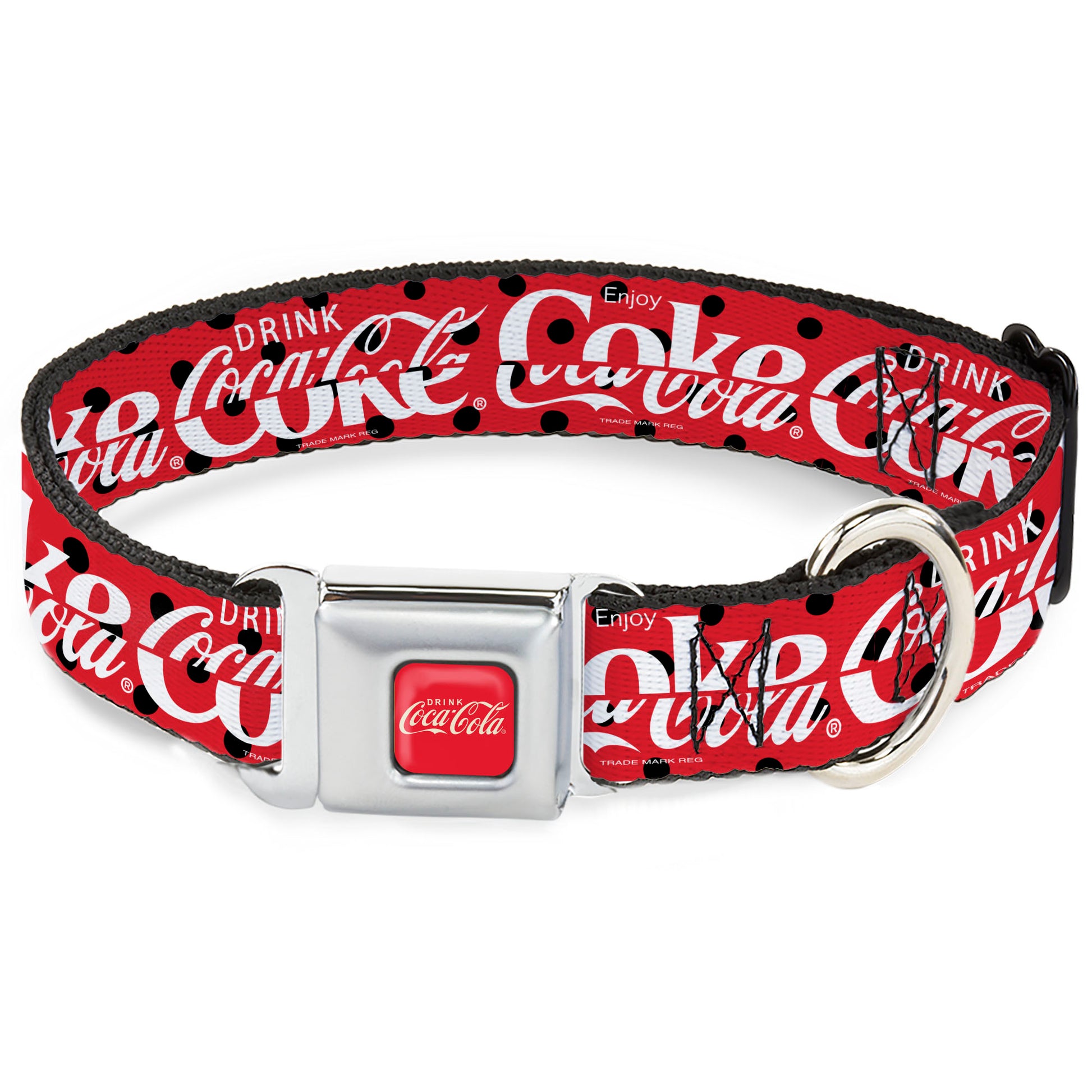 DRINK COCA-COLA Logo Full Color Red/White Seatbelt Buckle Collar - DRINK COCA-COLA COKE Polka Dot Red/Black/White Seatbelt Buckle Collars Coca-Cola