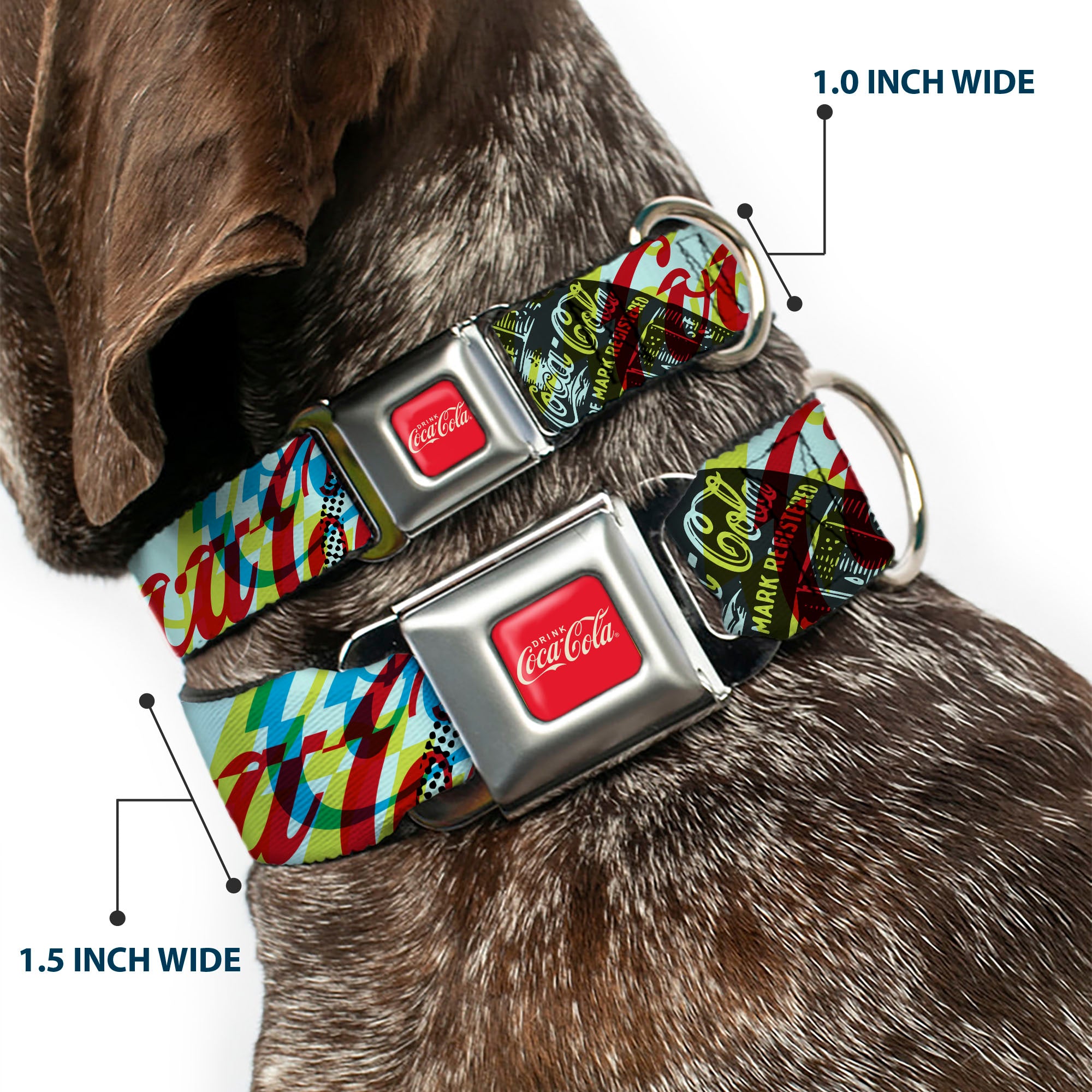 DRINK COCA-COLA Logo Full Color Red/White Seatbelt Buckle Collar - COCA-COLA COKE Logos and Bottle Pop Art Multi Color Seatbelt Buckle Collars Coca-Cola