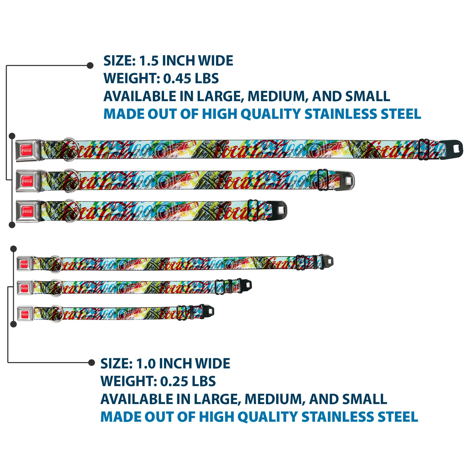 DRINK COCA-COLA Logo Full Color Red/White Seatbelt Buckle Collar - COCA-COLA COKE Logos and Bottle Pop Art Multi Color Seatbelt Buckle Collars Coca-Cola