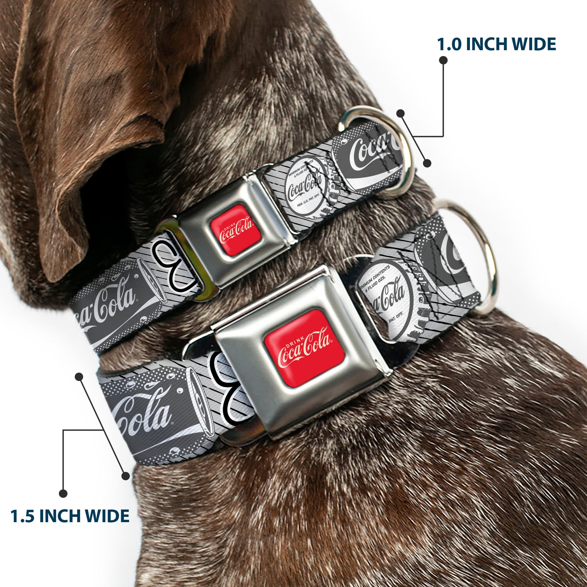 DRINK COCA-COLA Logo Full Color Red/White Seatbelt Buckle Collar - Coca-Cola ENJOY REFRESH Can and Bottle Grays/White/Black Seatbelt Buckle Collars Coca-Cola