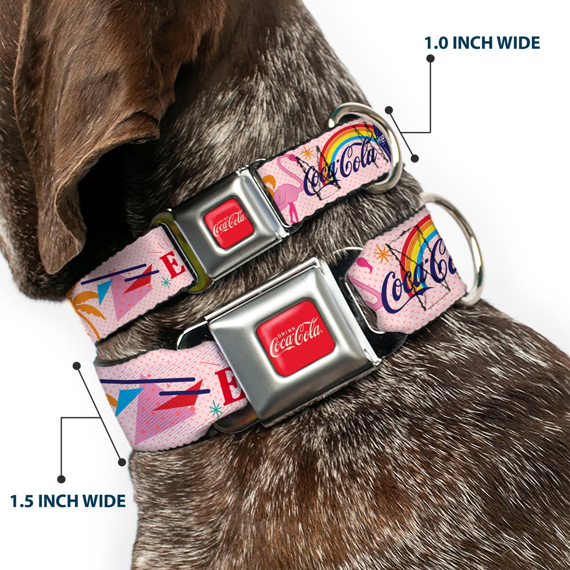 DRINK COCA-COLA Logo Full Color Red/White Seatbelt Buckle Collar - Coca-Cola ENJOY Vibrant Icons Collage Pinks/Multi Color Seatbelt Buckle Collars Coca-Cola