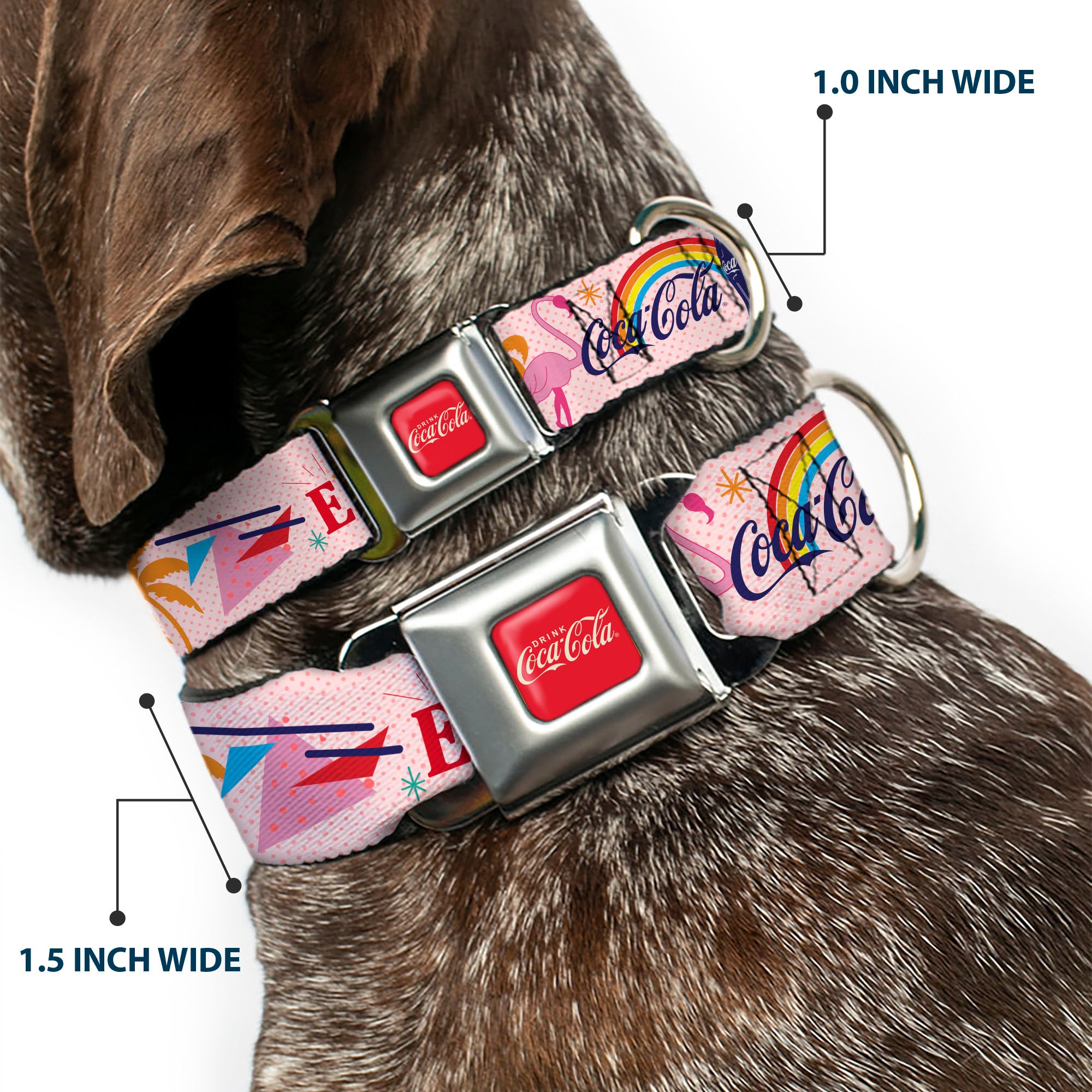 DRINK COCA-COLA Logo Full Color Red/White Seatbelt Buckle Collar - Coca-Cola ENJOY Vibrant Icons Collage Pinks/Multi Color Seatbelt Buckle Collars Coca-Cola
