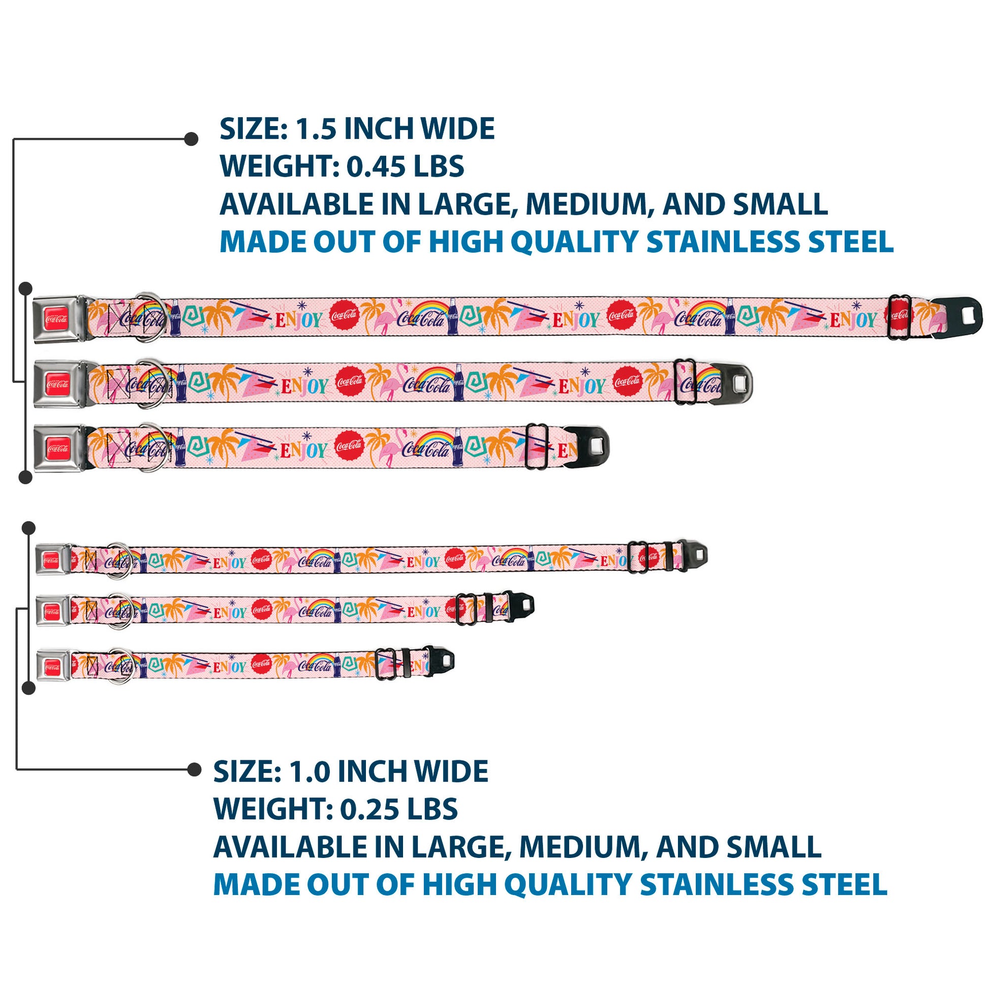 DRINK COCA-COLA Logo Full Color Red/White Seatbelt Buckle Collar - Coca-Cola ENJOY Vibrant Icons Collage Pinks/Multi Color Seatbelt Buckle Collars Coca-Cola