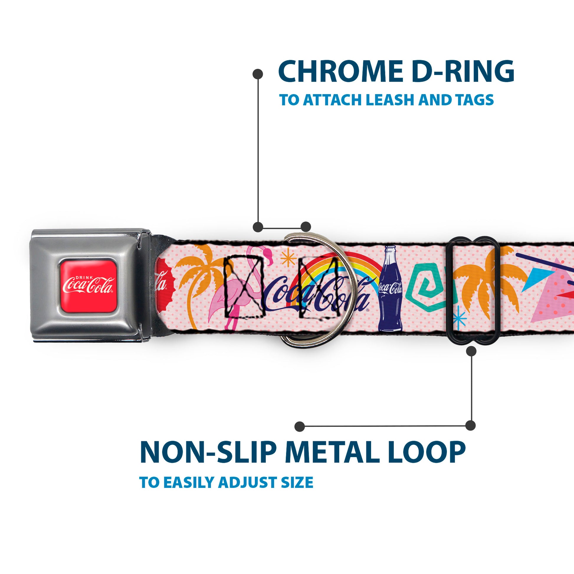 DRINK COCA-COLA Logo Full Color Red/White Seatbelt Buckle Collar - Coca-Cola ENJOY Vibrant Icons Collage Pinks/Multi Color Seatbelt Buckle Collars Coca-Cola
