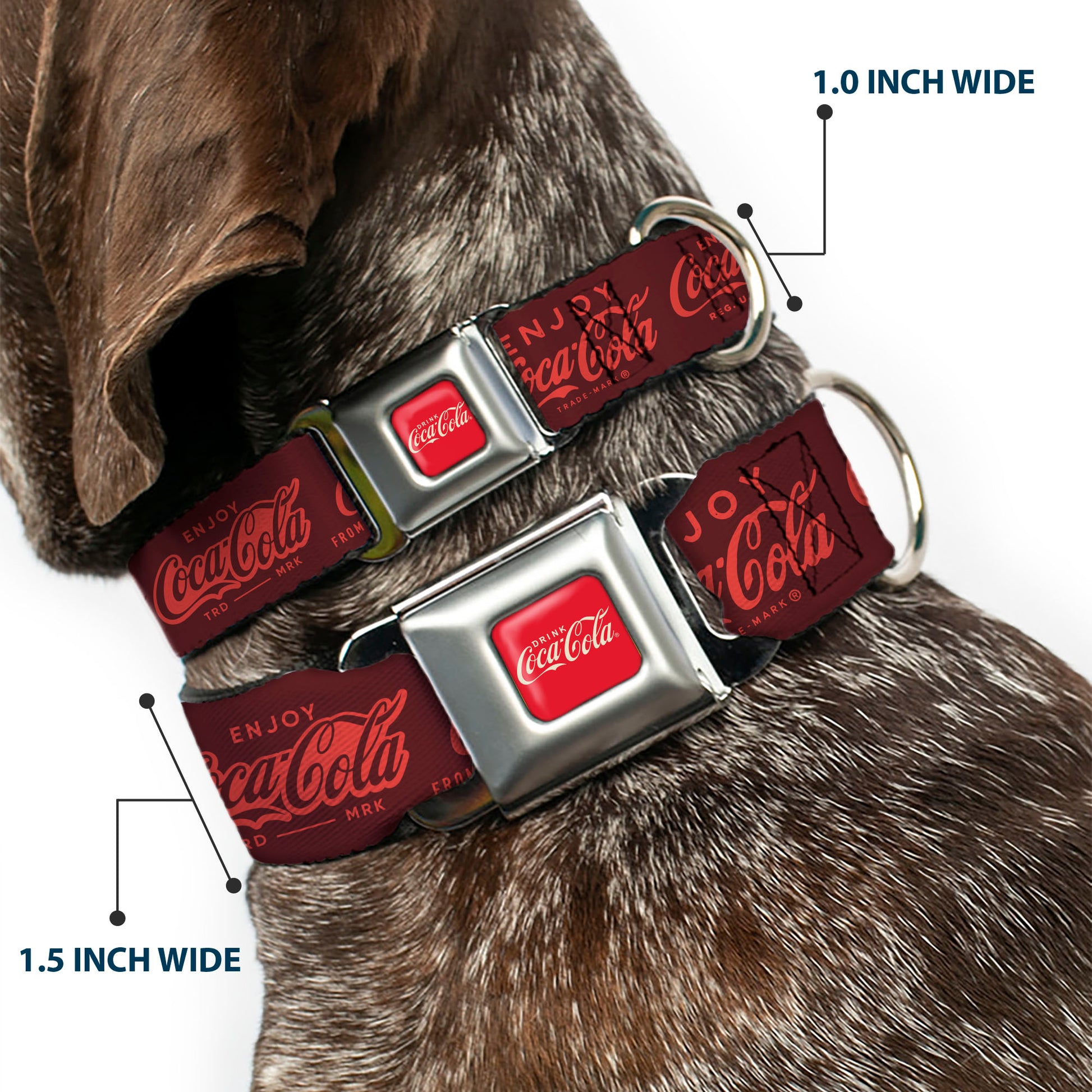 DRINK COCA-COLA Logo Full Color Red/White Seatbelt Buckle Collar - ENJOY COCA-COLA Logos Brown/Red Seatbelt Buckle Collars Coca-Cola
