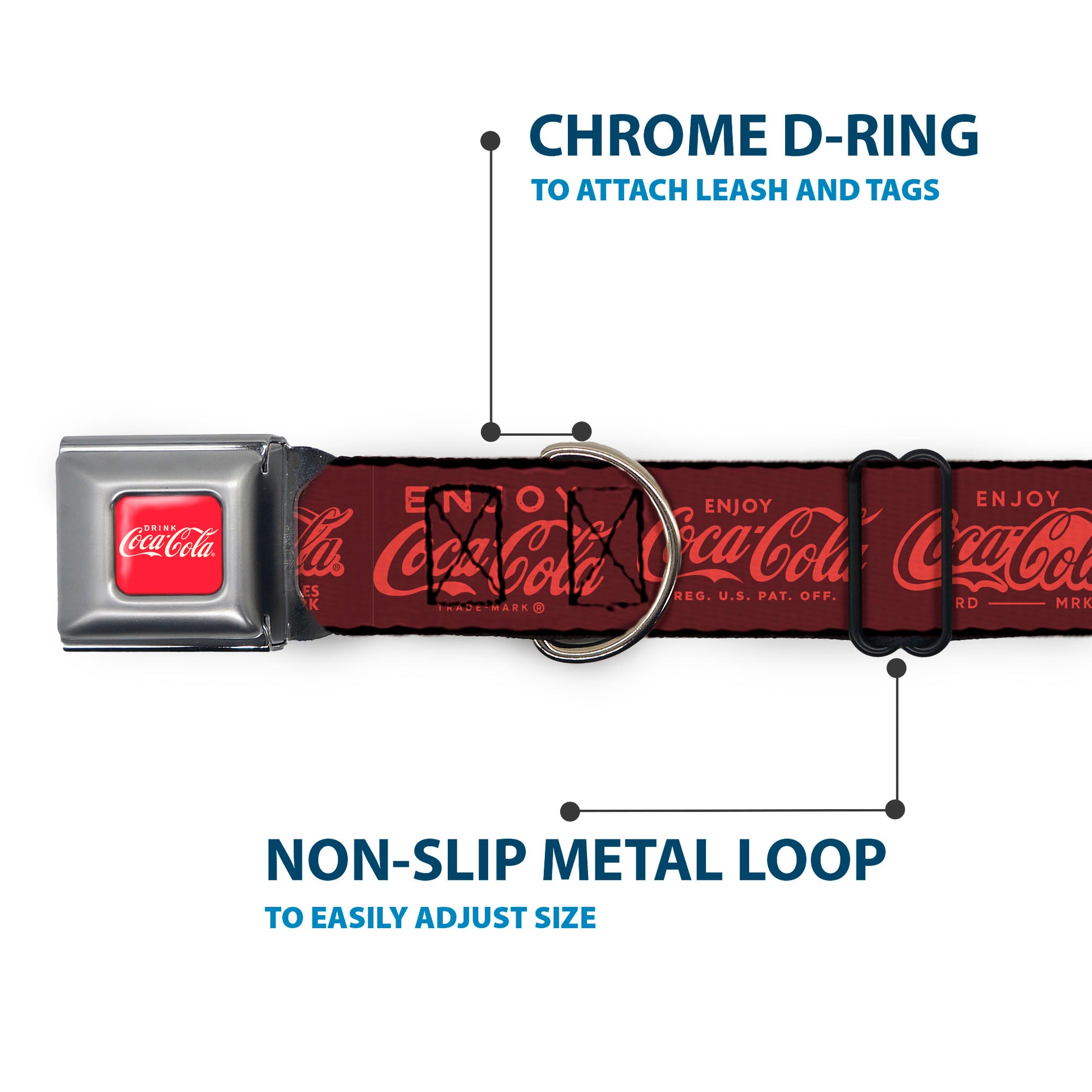 DRINK COCA-COLA Logo Full Color Red/White Seatbelt Buckle Collar - ENJOY COCA-COLA Logos Brown/Red Seatbelt Buckle Collars Coca-Cola