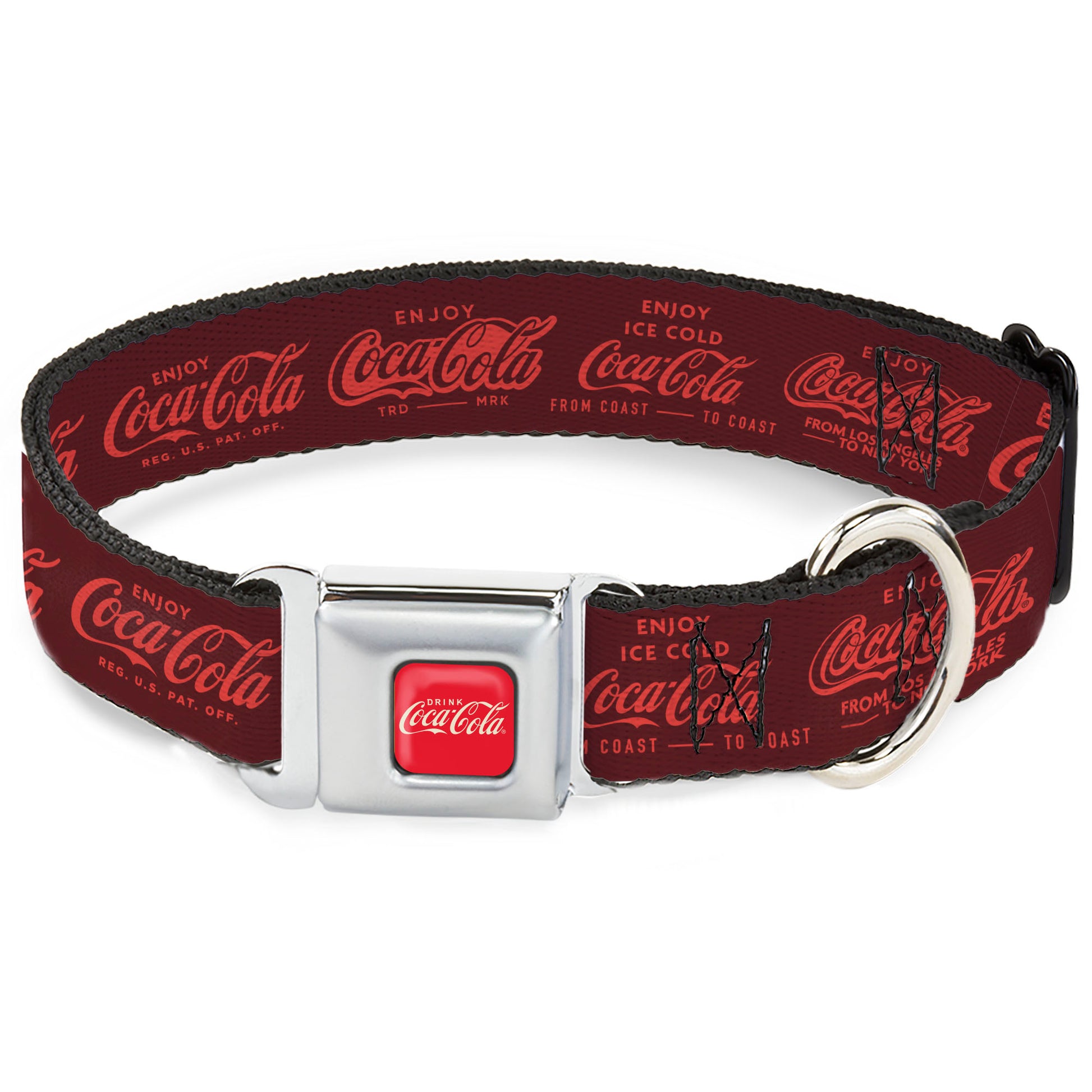 DRINK COCA-COLA Logo Full Color Red/White Seatbelt Buckle Collar - ENJOY COCA-COLA Logos Brown/Red Seatbelt Buckle Collars Coca-Cola
