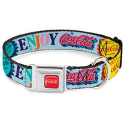 DRINK COCA-COLA Logo Full Color Red/White Seatbelt Buckle Collar - COCA-COLA DELICIOUS REFRESHING ENJOY Bottle Caps Light Blue/Multi Color Seatbelt Buckle Collars Coca-Cola