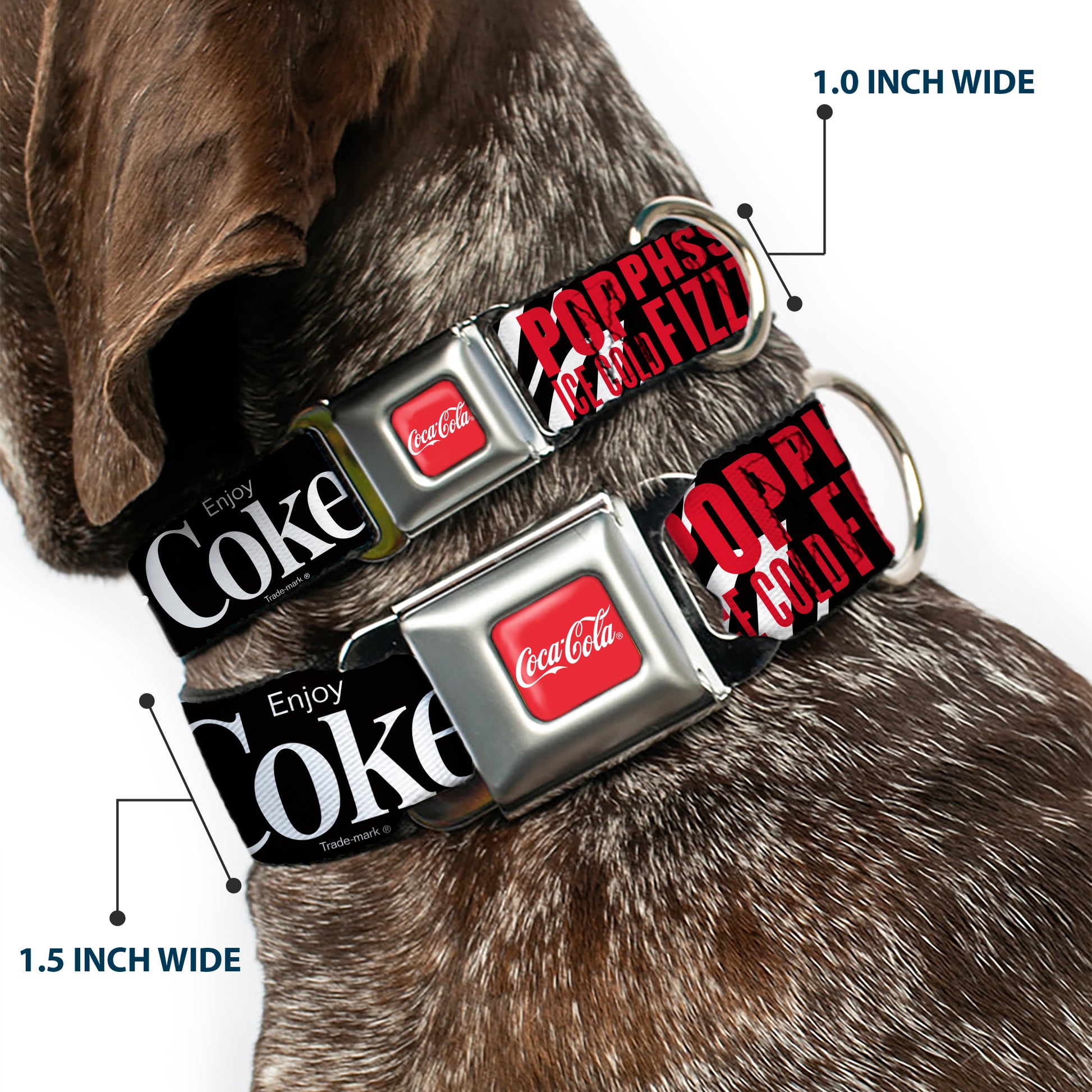 COCA-COLA Script Logo Full Color Red/White Seatbelt Buckle Collar - Coca-Cola ENJOY COKE IT'S THE REAL THING Kiss Black/White/Red Seatbelt Buckle Collars Coca-Cola