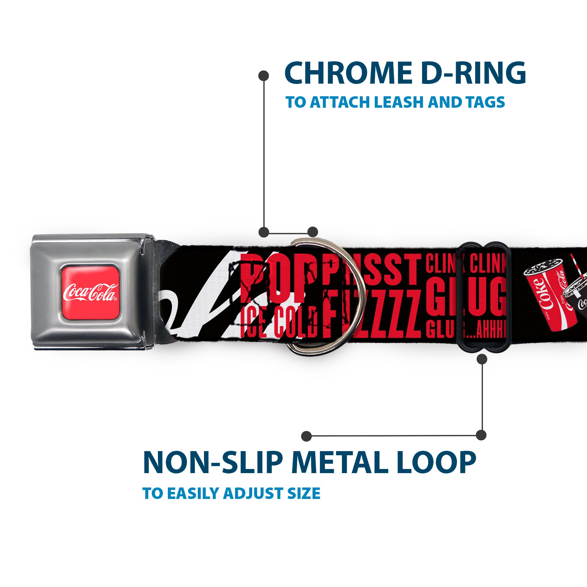 COCA-COLA Script Logo Full Color Red/White Seatbelt Buckle Collar - Coca-Cola ENJOY COKE IT'S THE REAL THING Kiss Black/White/Red Seatbelt Buckle Collars Coca-Cola