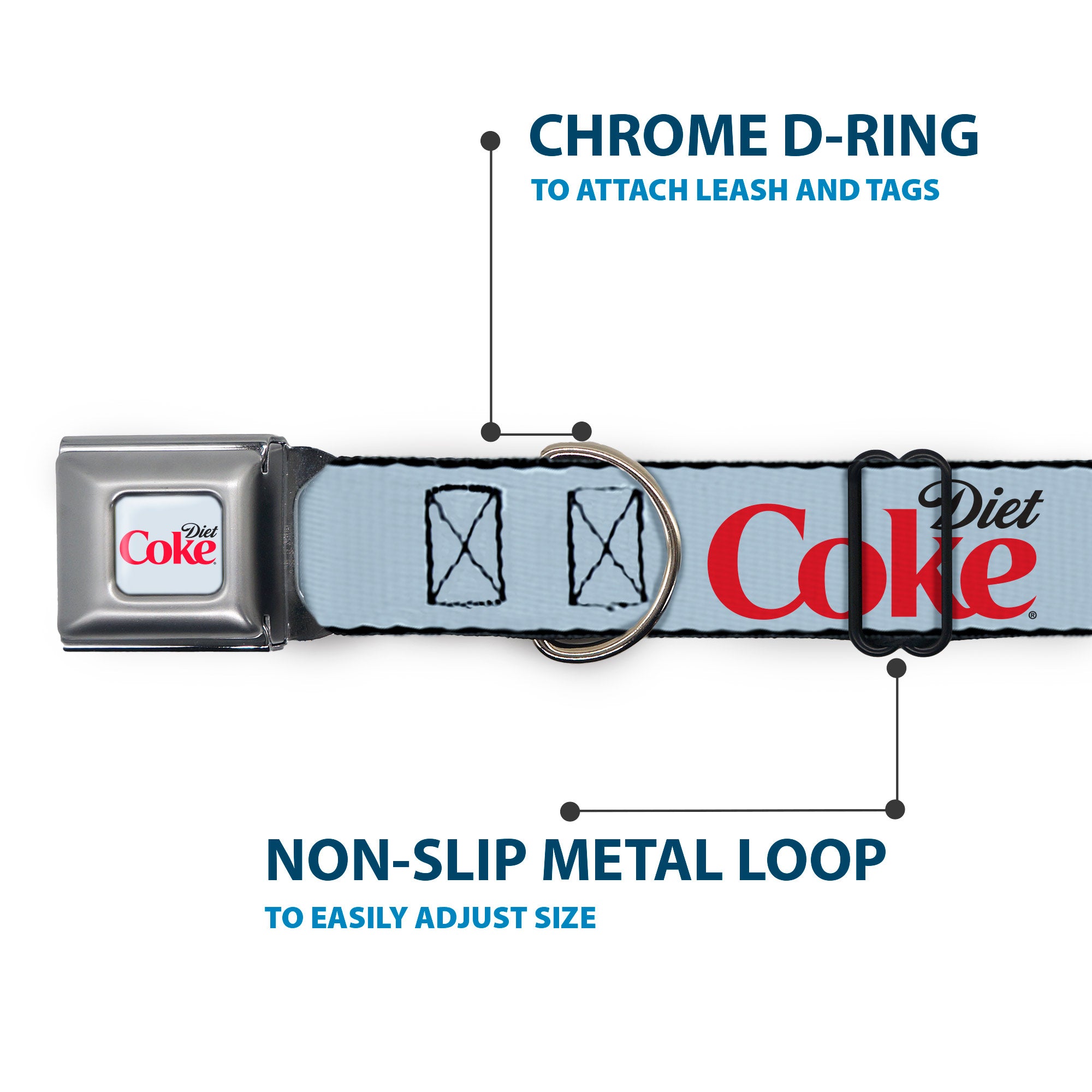 DIET COKE Logo Full Color Light Gray Seatbelt Buckle Collar - DIET COKE Logo Light Gray/Black/Red Seatbelt Buckle Collars Coca-Cola