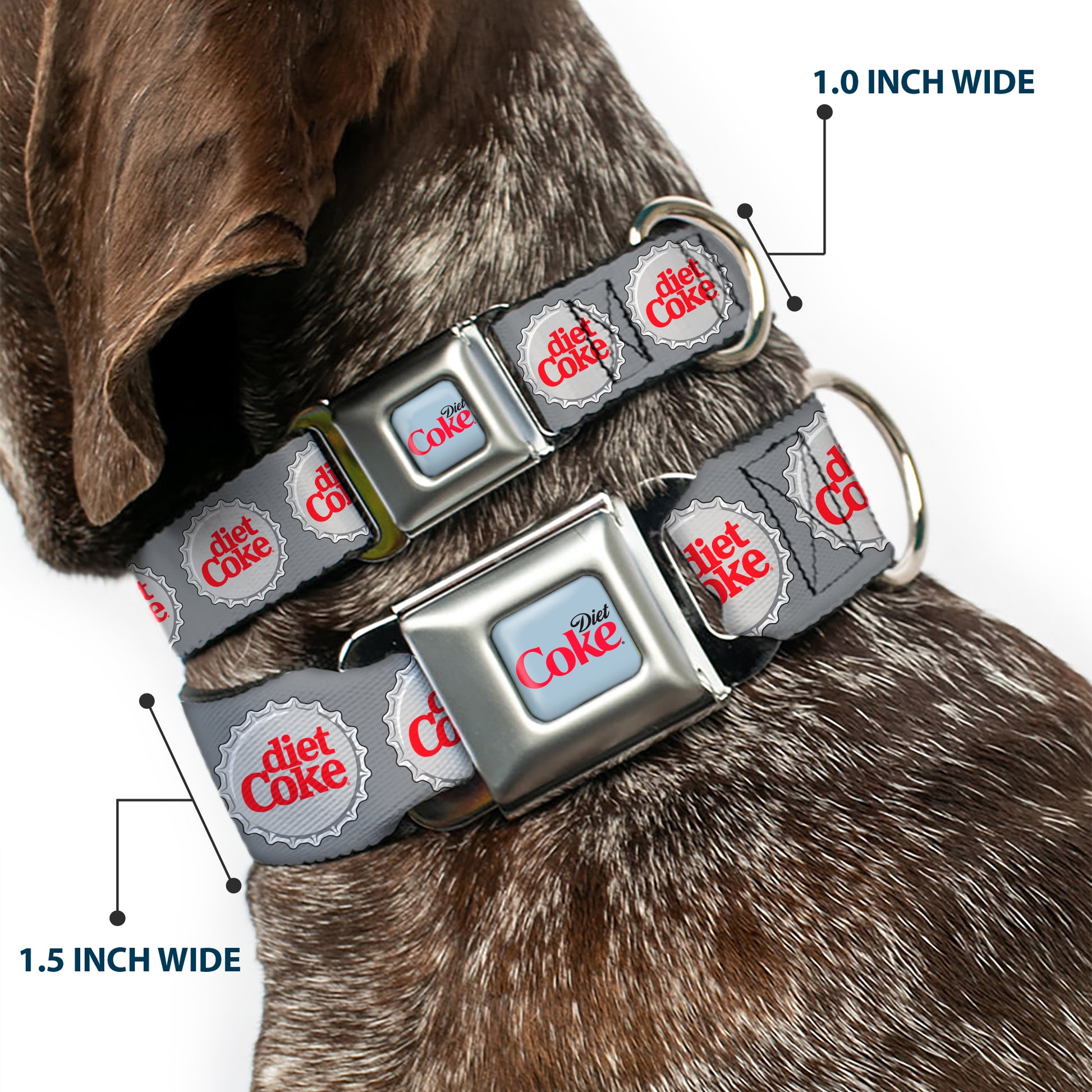 DIET COKE Logo Full Color Light Gray Seatbelt Buckle Collar - DIET COKE Bottle Caps Grays/White/Red Seatbelt Buckle Collars Coca-Cola