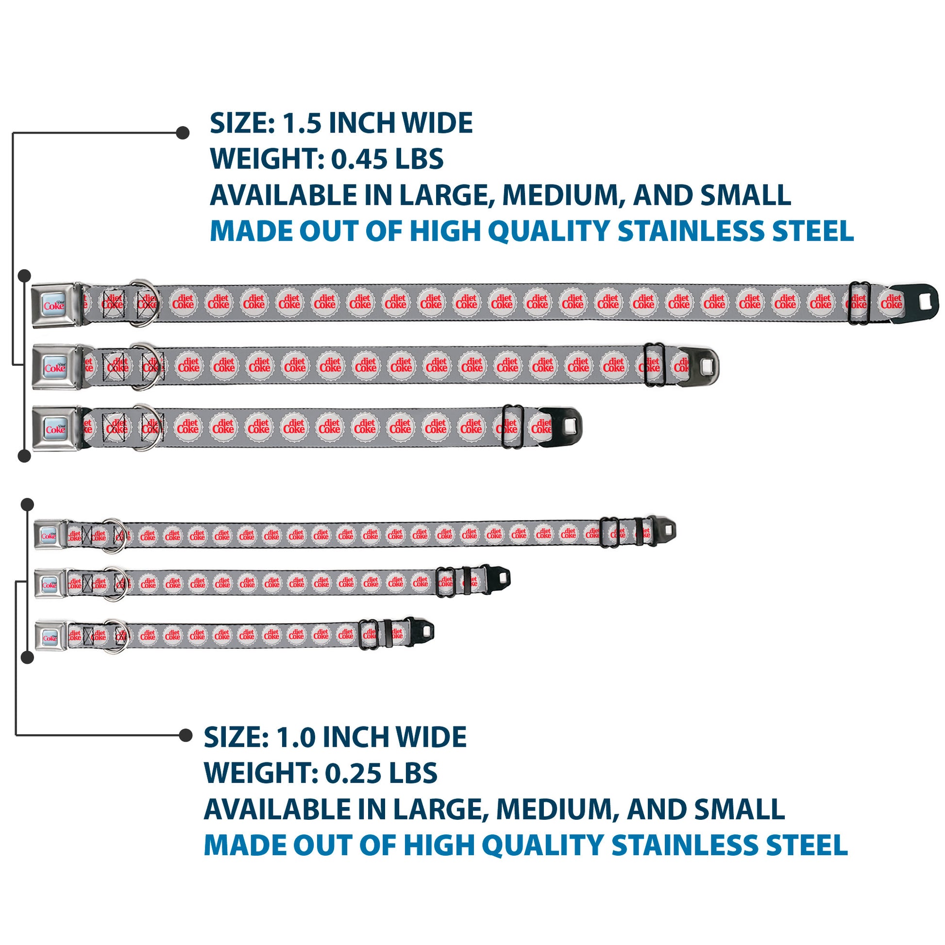 DIET COKE Logo Full Color Light Gray Seatbelt Buckle Collar - DIET COKE Bottle Caps Grays/White/Red Seatbelt Buckle Collars Coca-Cola
