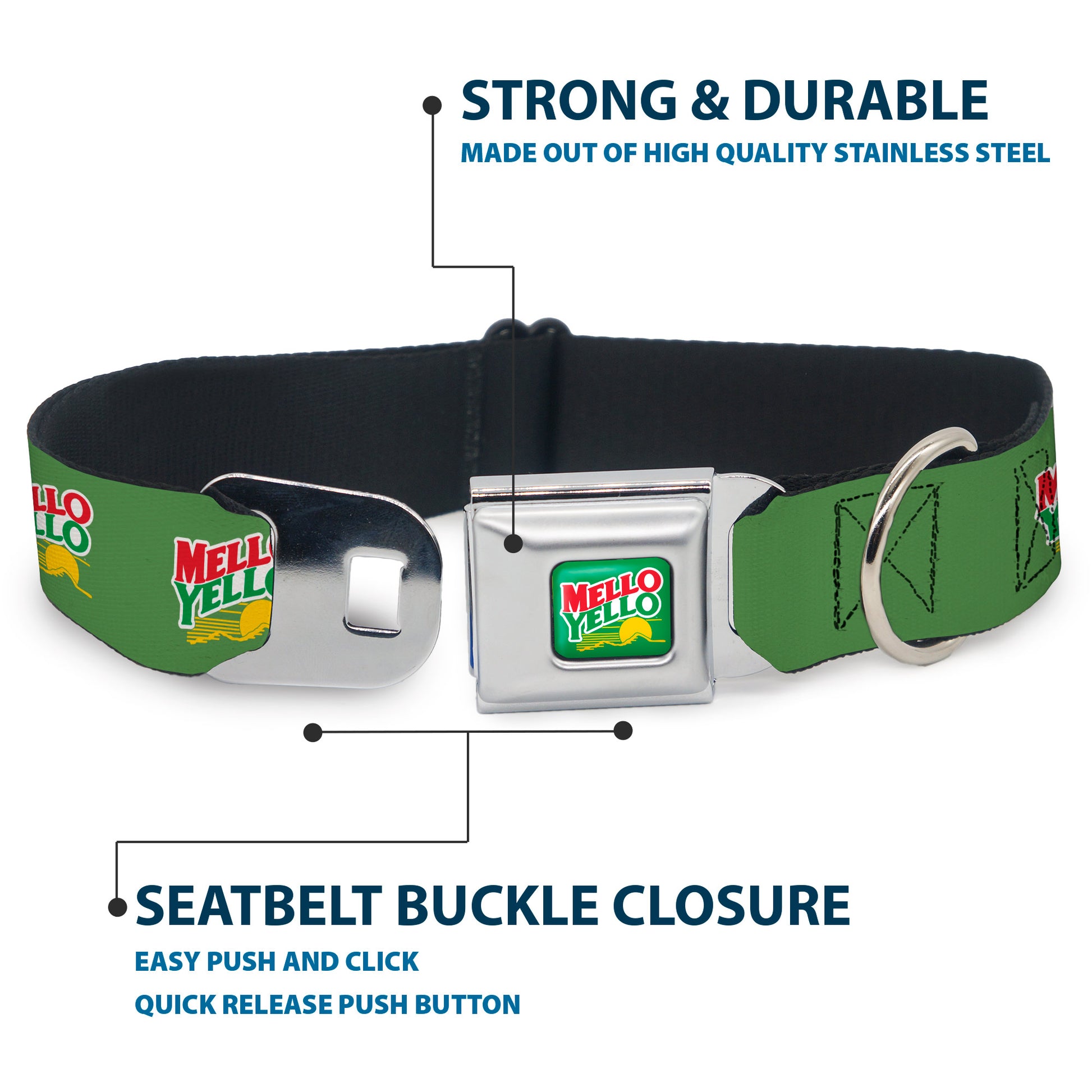 MELLO YELLO Logo Full Color Green/White/Red/Yellow Seatbelt Buckle Collar - MELLO YELLO Logo Green/White/Red/Yellow Seatbelt Buckle Collars Coca-Cola