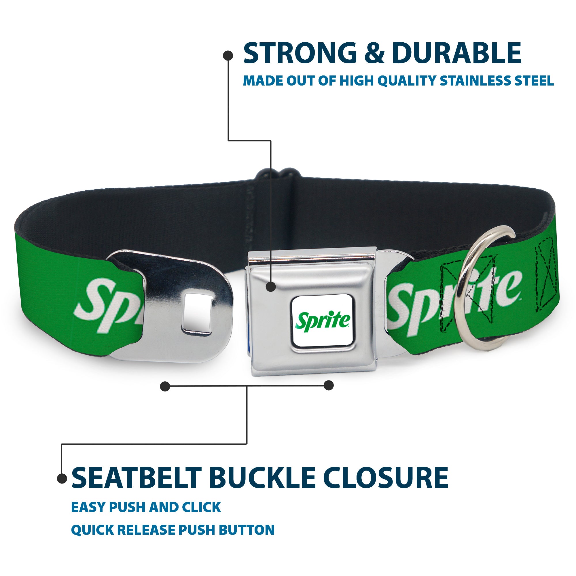 SPRITE Logo Full Color White/Green Seatbelt Buckle Collar - SPRITE Logo Green/White Seatbelt Buckle Collars Coca-Cola