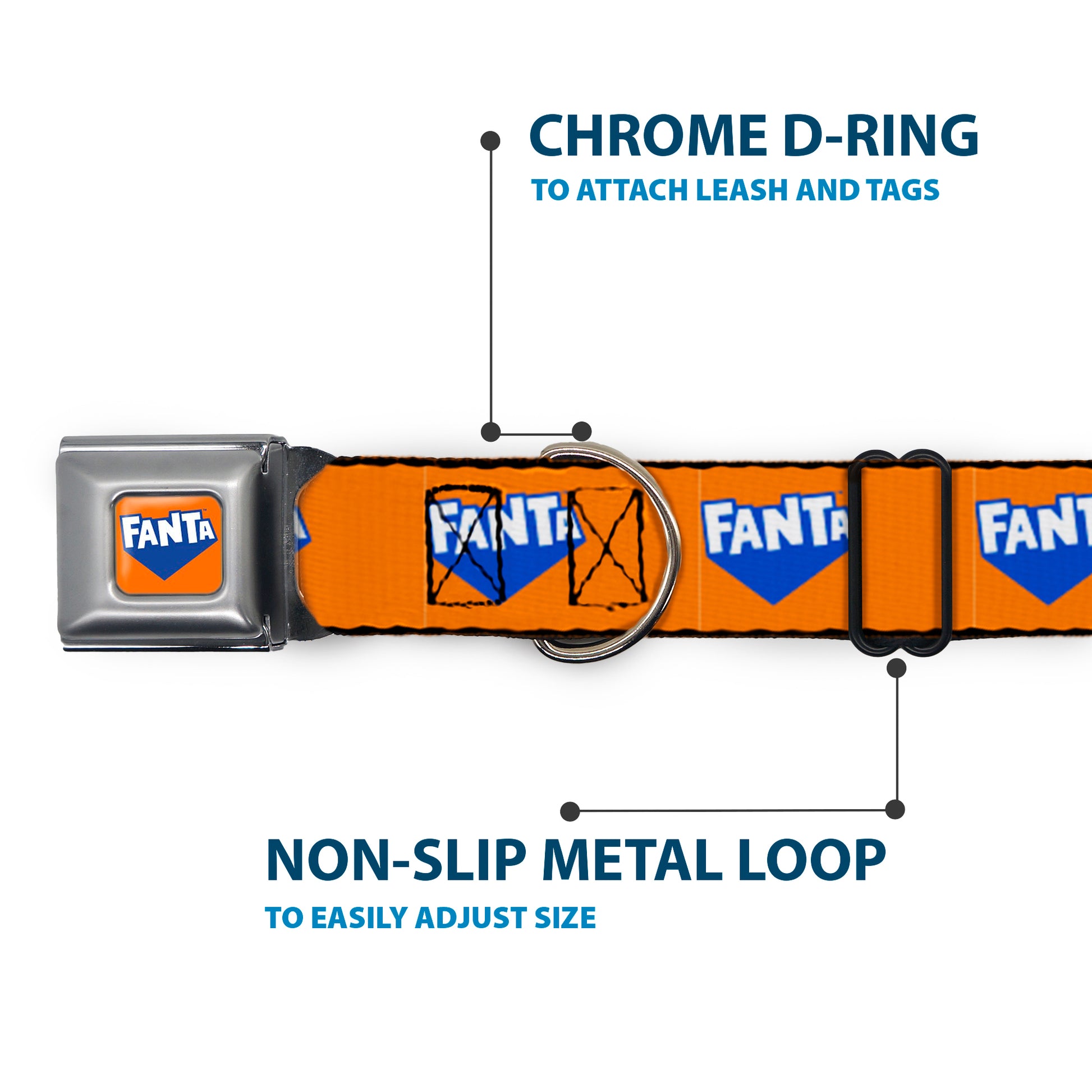 FANTA Logo Full Color Orange/Blue/White Seatbelt Buckle Collar - FANTA Logo Orange/Blue/White Seatbelt Buckle Collars Coca-Cola