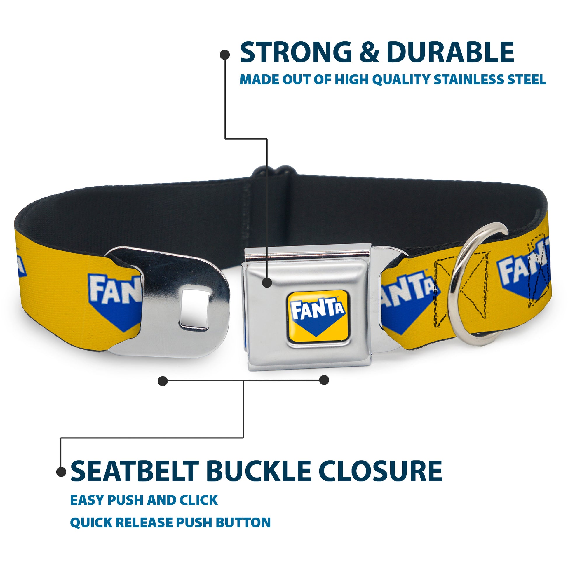 FANTA Logo Full Color Pineapple Yellow/Blue/White Seatbelt Buckle Collar - FANTA Logo Pineapple Yellow/Blue/White Seatbelt Buckle Collars Coca-Cola