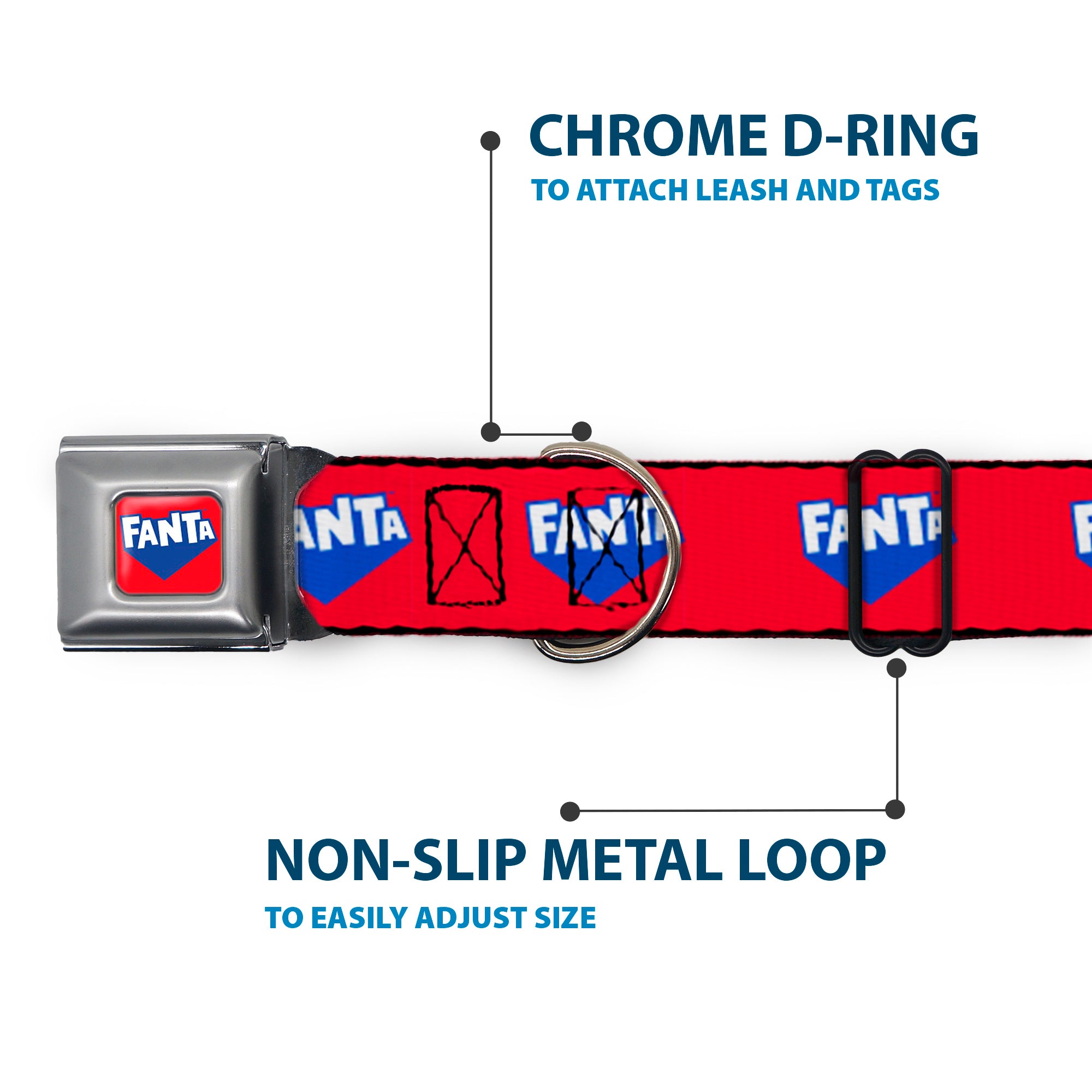 FANTA Logo Full Color Strawberry Red/Blue/White Seatbelt Buckle Collar - FANTA Logo Strawberry Red/Blue/White Seatbelt Buckle Collars Coca-Cola