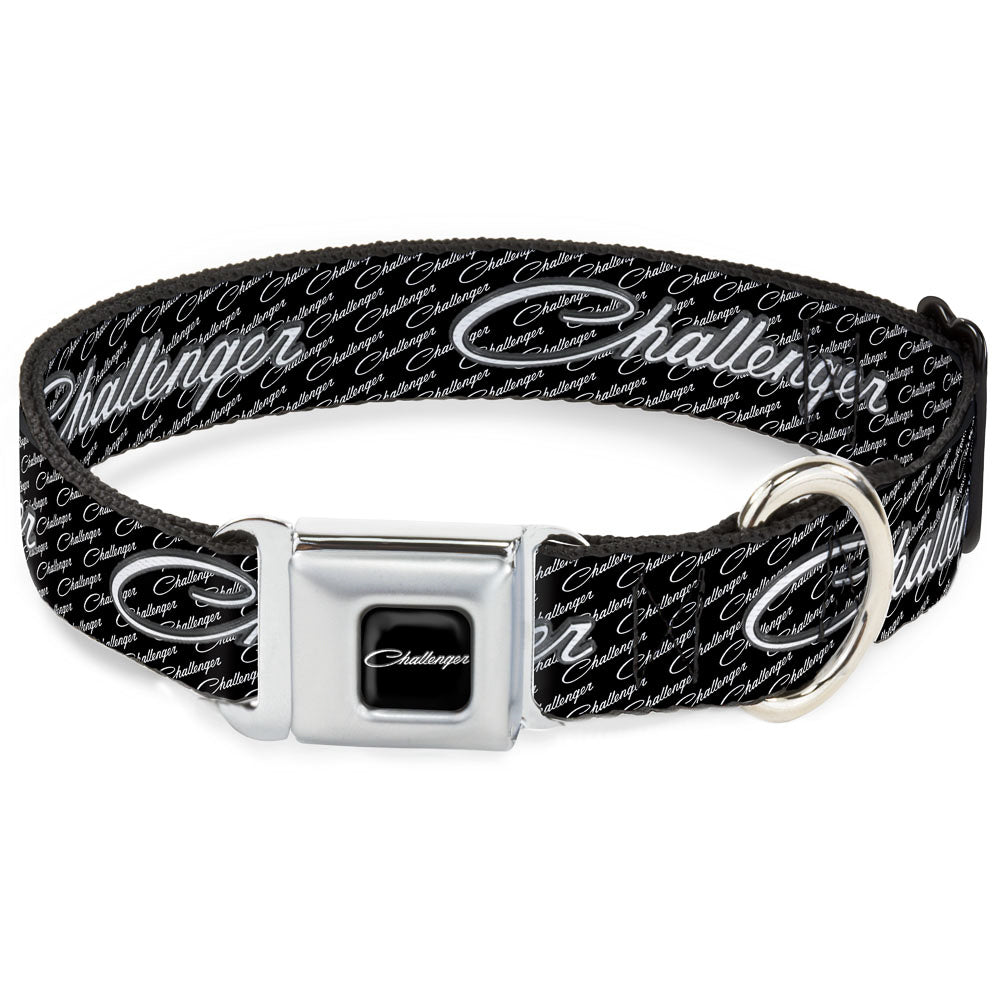 CHALLENGER Script Black Silver Seatbelt Buckle Collar - CHALLENGER Repeat w/Text Black/White Seatbelt Buckle Collars Dodge