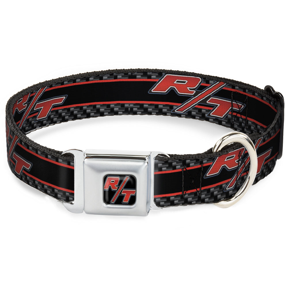 Dodge Challenger R/T Emblem Full Color Black/White/Red Seatbelt Buckle Collar - Dodge Challenger R/T Emblem/Carbon Fiber Stripe Grays/Black/Red Seatbelt Buckle Collars Dodge