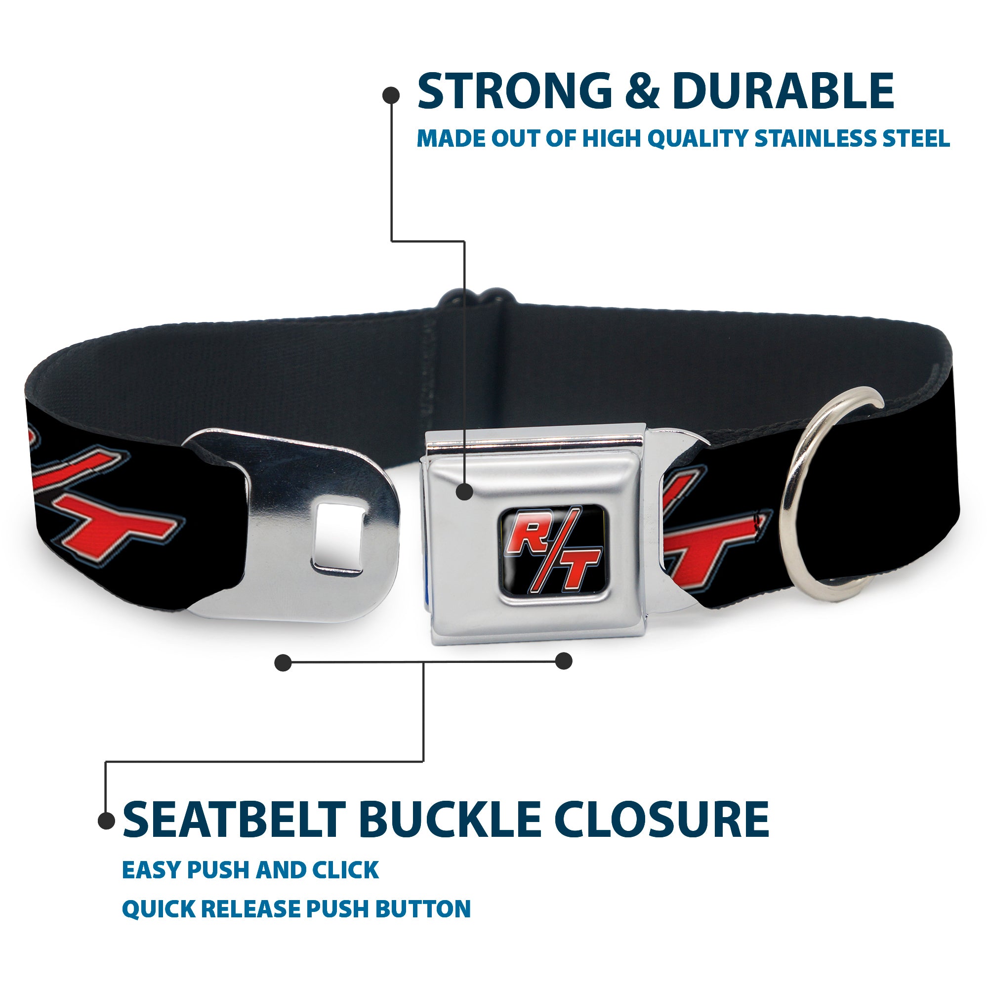 Dodge Challenger R/T Emblem Full Color Black/White/Red Seatbelt Buckle Collar - Dodge Challenger R/T Emblem Repeat Black/Blue/White/Red Seatbelt Buckle Collars Dodge