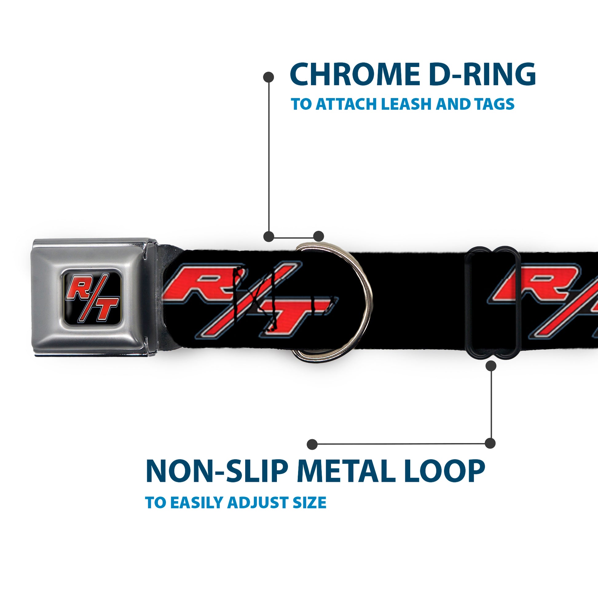 Dodge Challenger R/T Emblem Full Color Black/White/Red Seatbelt Buckle Collar - Dodge Challenger R/T Emblem Repeat Black/Blue/White/Red Seatbelt Buckle Collars Dodge