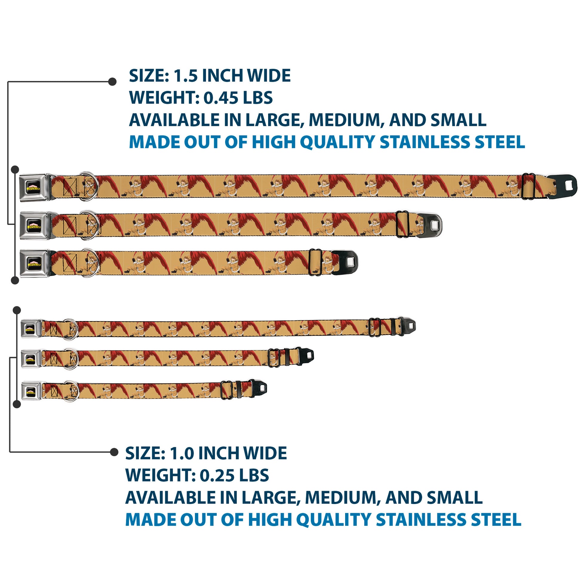 MY HERO ACADEMIA Title Logo Full Color Black Seatbelt Buckle Collar - My Hero Academia Keigo Takami Hawks Action Pose Orange Seatbelt Buckle Collars My Hero Academia