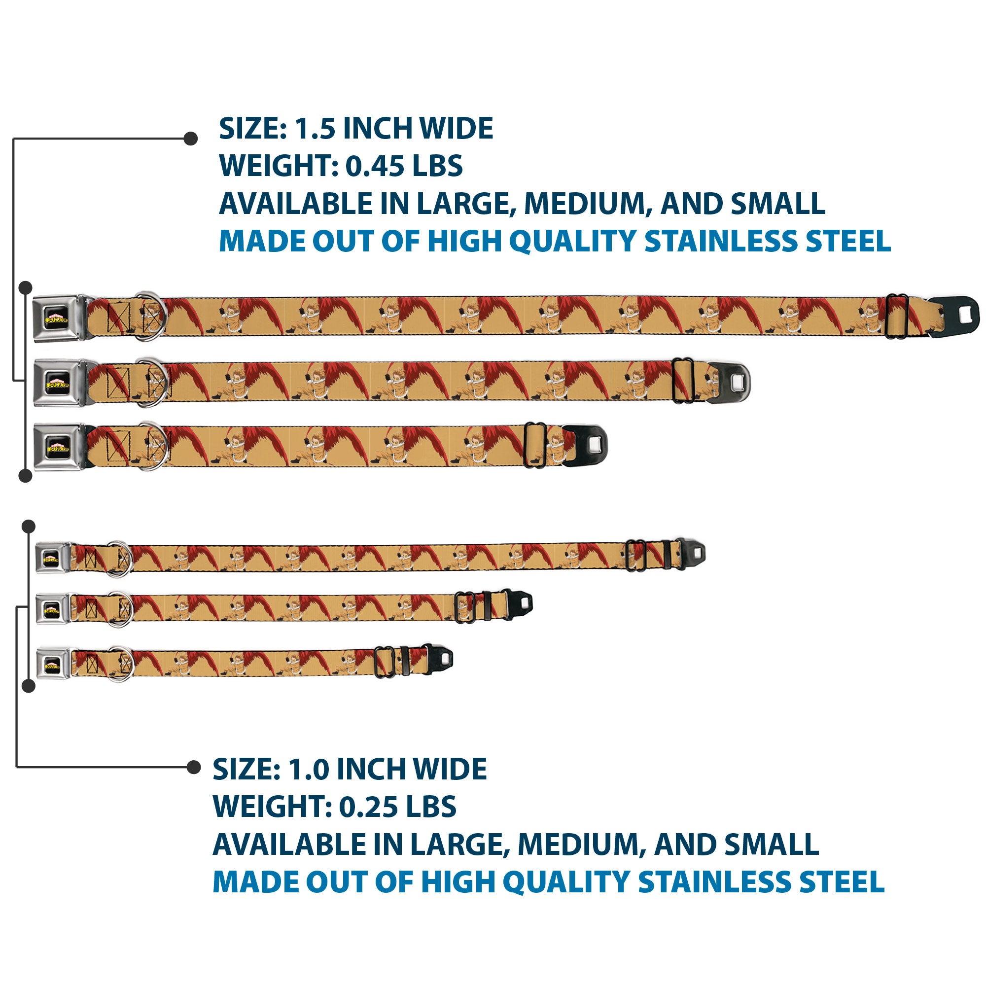 MY HERO ACADEMIA Title Logo Full Color Black Seatbelt Buckle Collar - My Hero Academia Keigo Takami Hawks Action Pose Orange Seatbelt Buckle Collars My Hero Academia