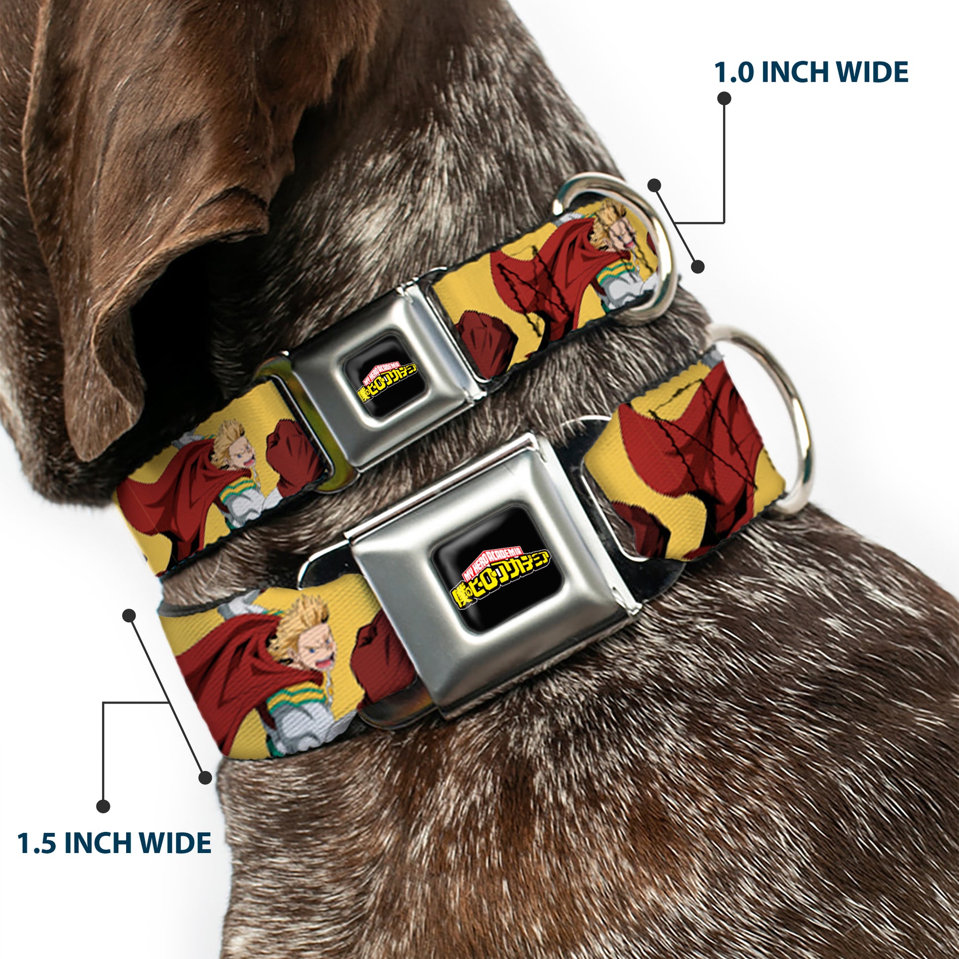 MY HERO ACADEMIA Title Logo Full Color Black Seatbelt Buckle Collar - My Hero Academia Mirio Togata Upper Cut Pose Yellow Seatbelt Buckle Collars My Hero Academia