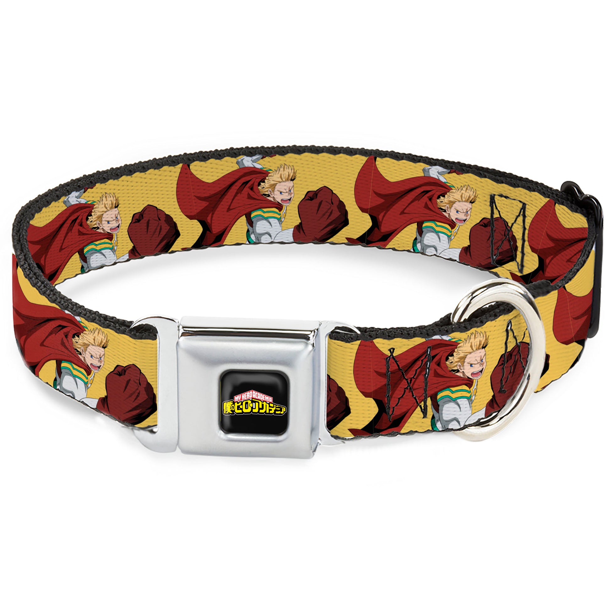 MY HERO ACADEMIA Title Logo Full Color Black Seatbelt Buckle Collar - My Hero Academia Mirio Togata Upper Cut Pose Yellow Seatbelt Buckle Collars My Hero Academia